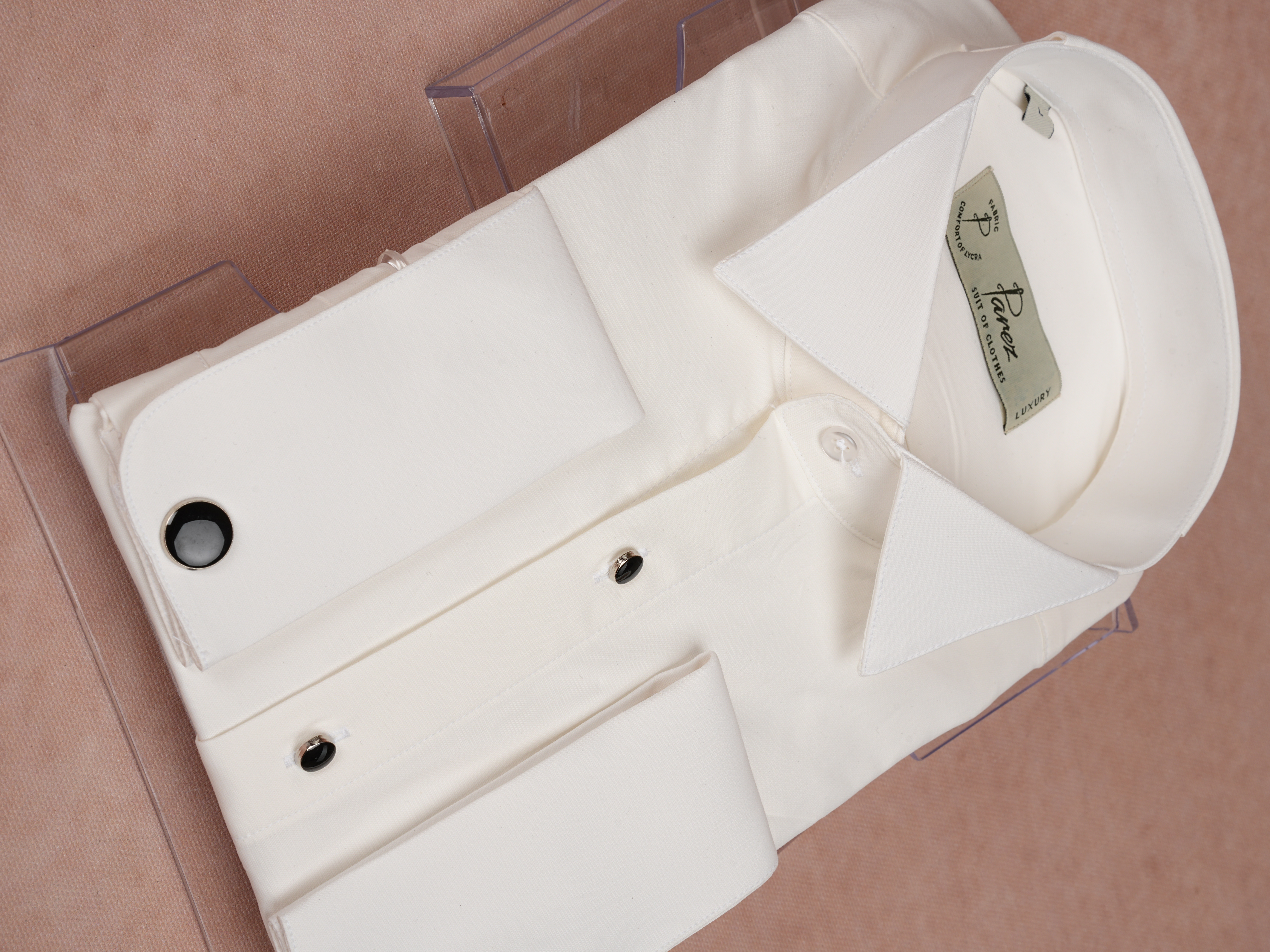 Erkek Premıum Slim Fit Damatlık Taşlı Ata Yaka Gömlek - Ekru