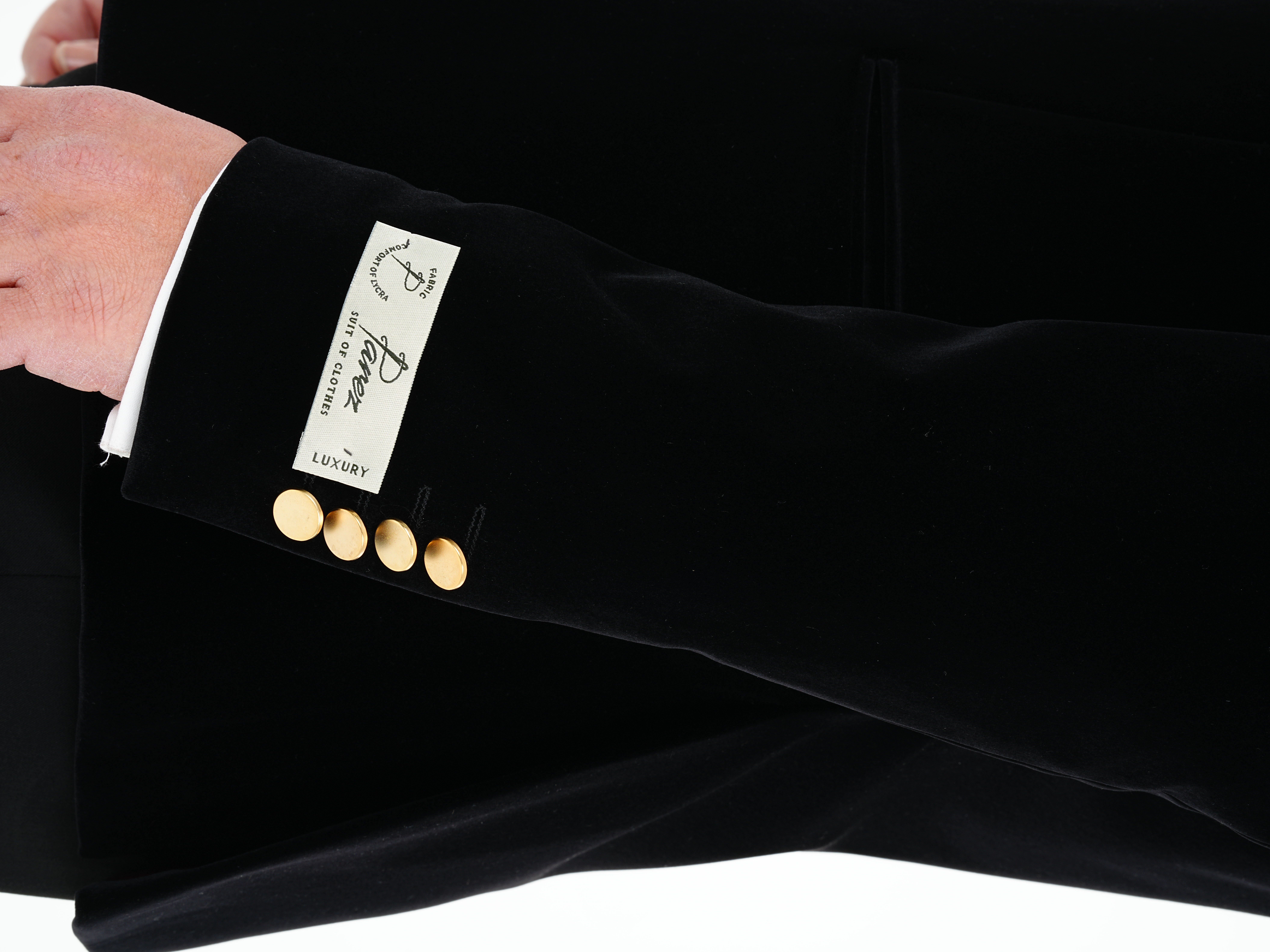 Premium Erkek Kadife Kruvaze Smokin Damatlık Gold Düğme Punto Dikişli Ceket Pantolon Papyon - Siyah