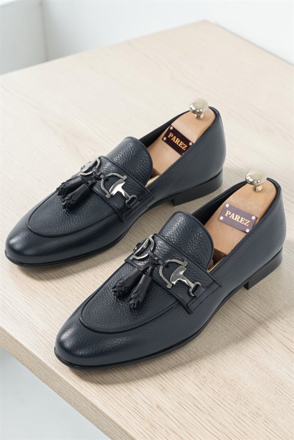 Floter Deri 
Dana İç Astar 
Köseli Tabanlı Ayakkabi - Lacivert