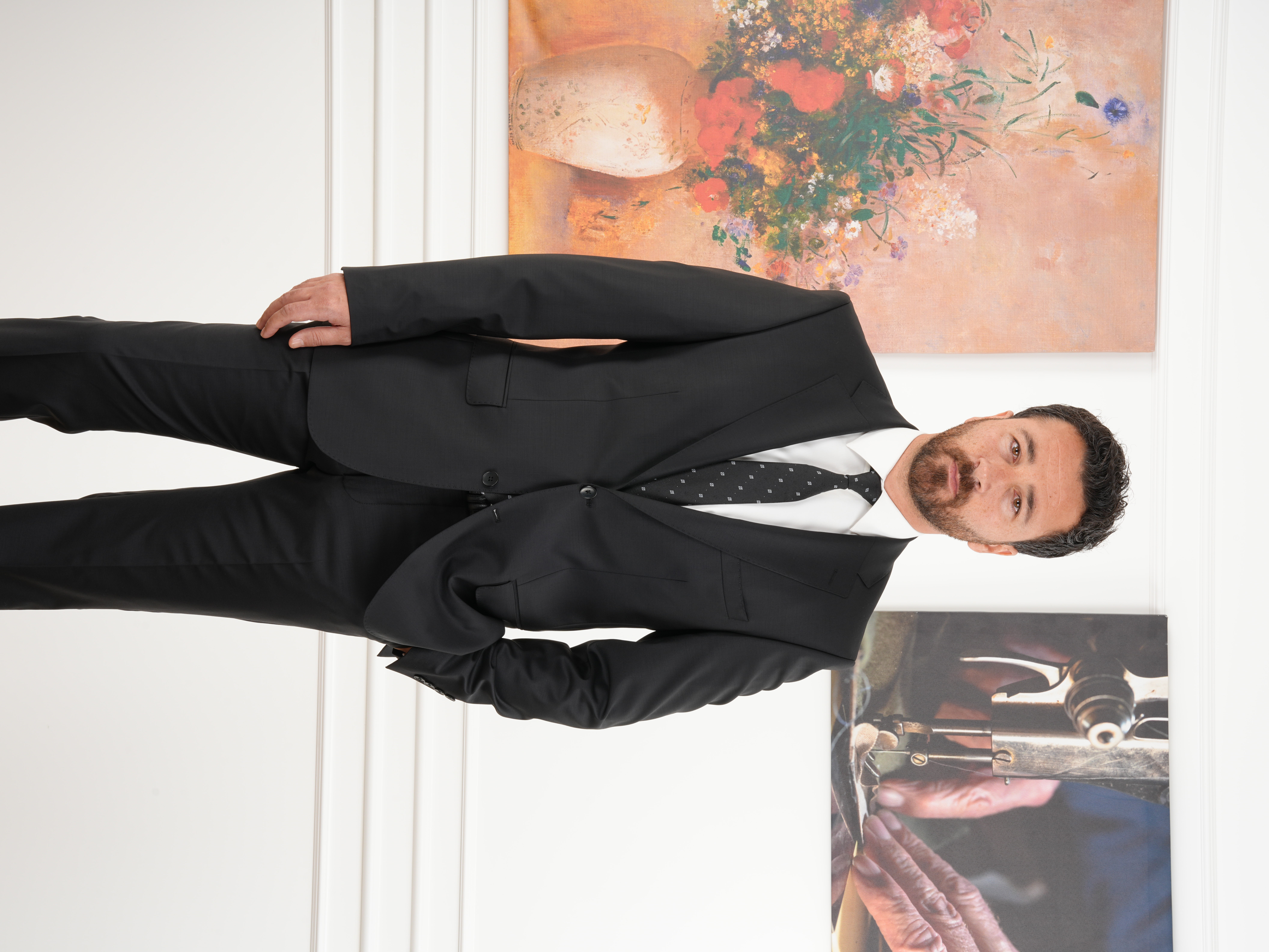 Erkek Regular İtalyan Stil Yünlü Mono Yaka Takım Elbise Ceket Pantolon - Siyah