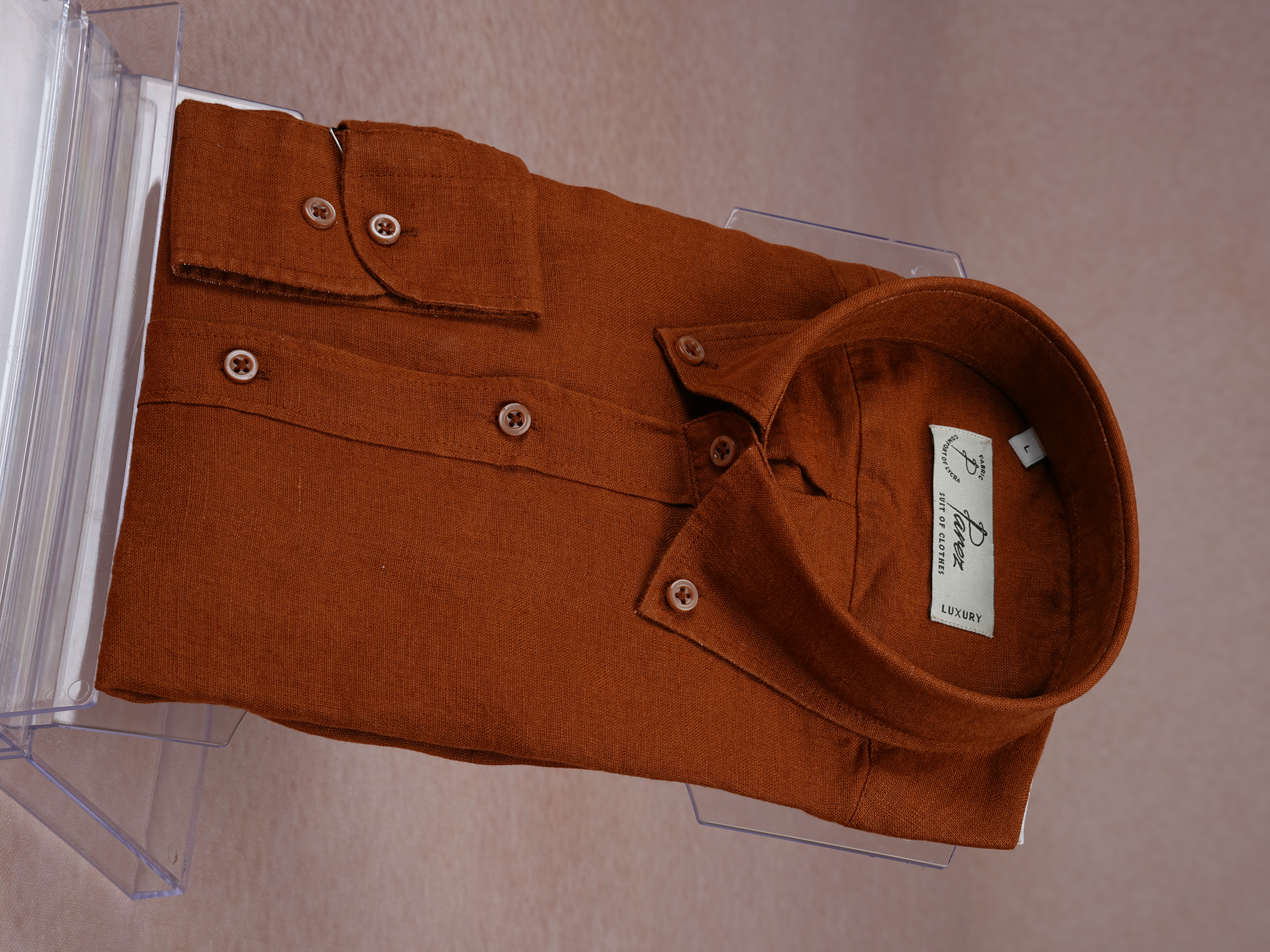 PAREZ Keten Gömlek Modern Fit Yaka Düğmeli - Camel