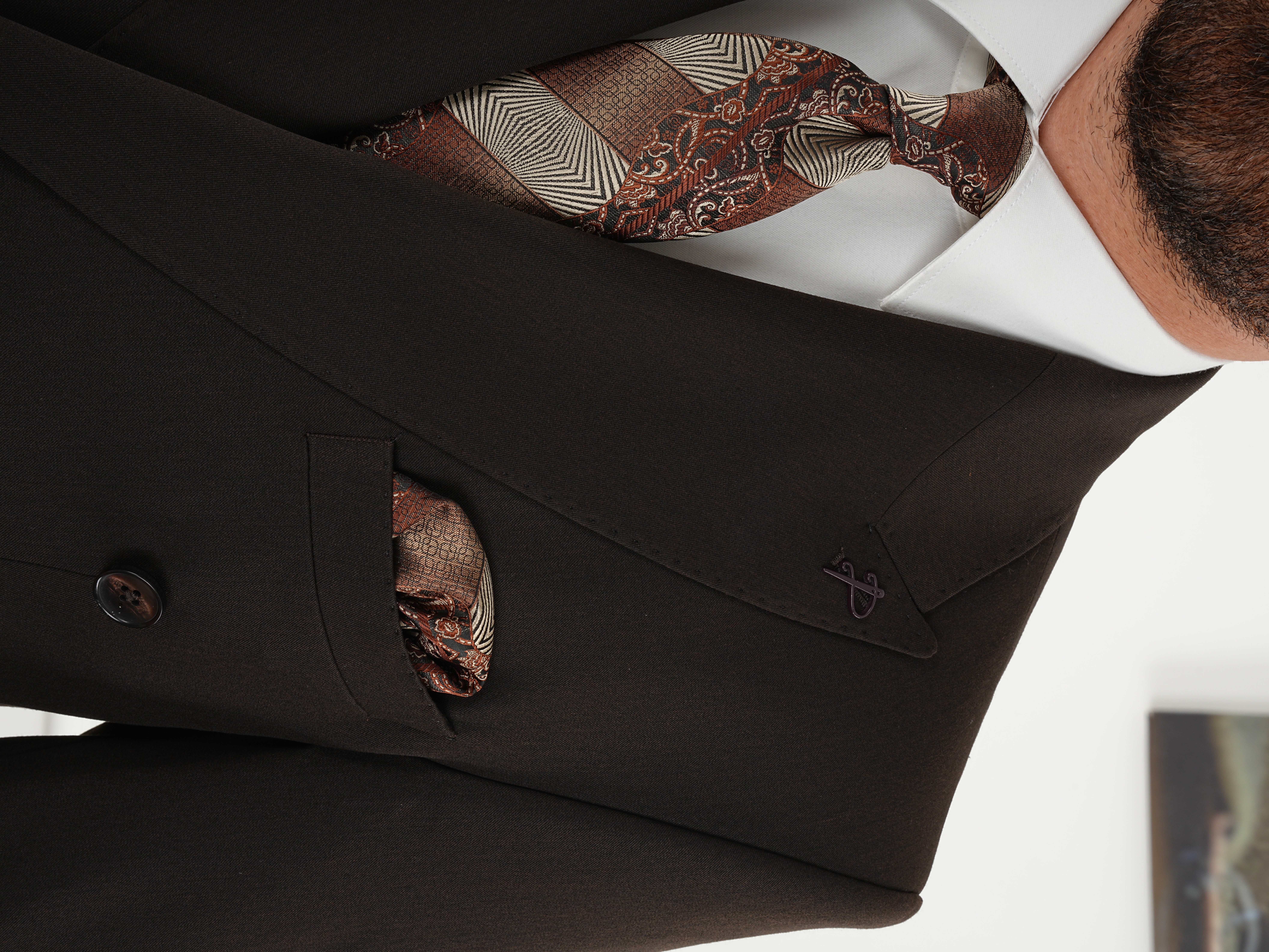 Erkek Slim Fit İtalyan Stil Kruvaze Takım Elbise Ceket Pantolon - Acı Kahve