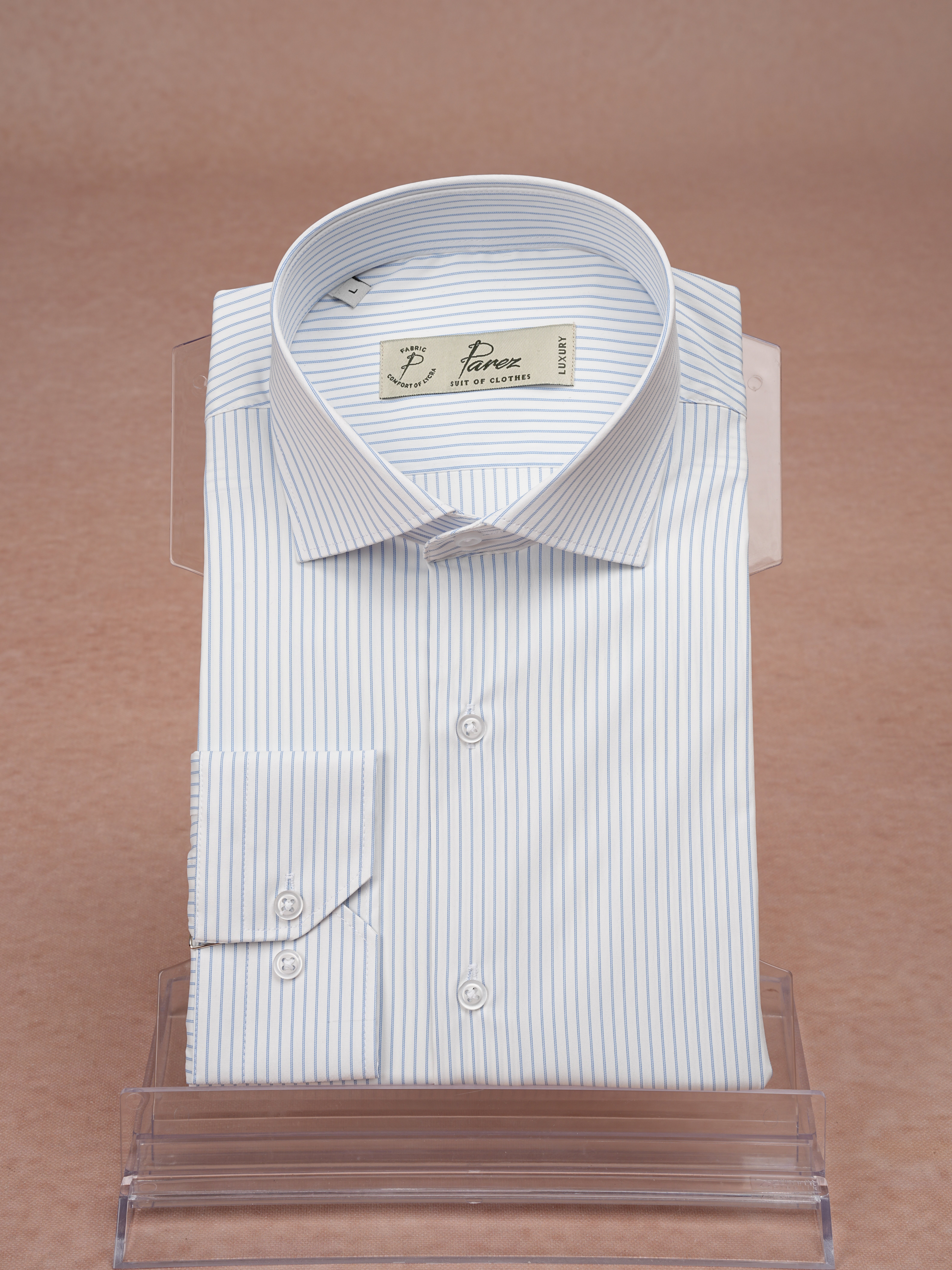Premium İtalyan Yaka Slim Fit Çizgili Erkek Gömlek - Mavi