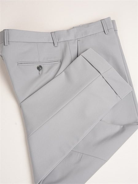 Erkek Slim Fit Yüksek Bel Duble Paça Kumaş Pantolon - Acık Gri