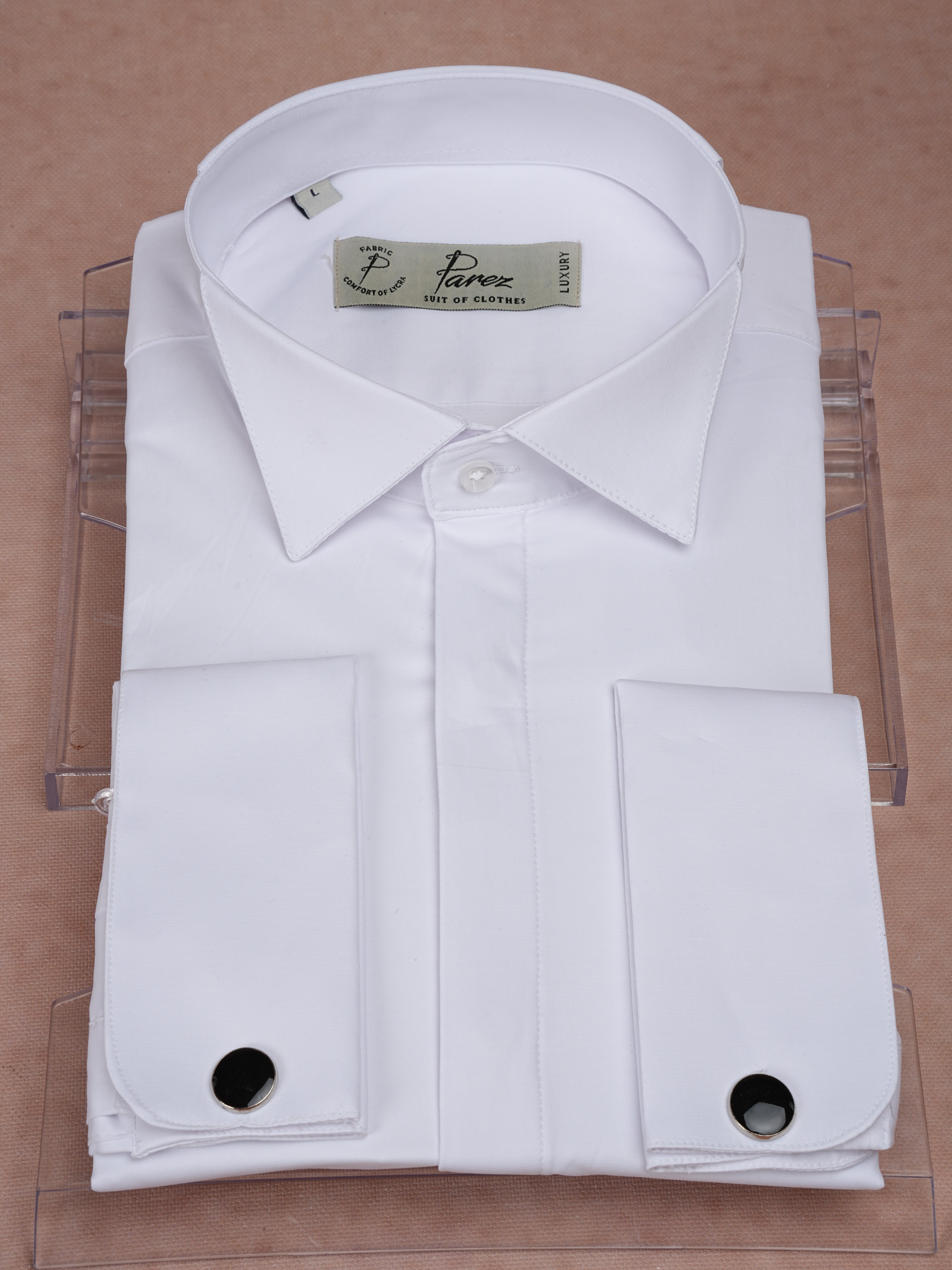 Premium Italian Style Slim Fit Hidden Button Ata Collar Mens Shirt - White