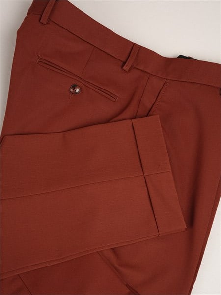 Erkek Slim Fit Yüksek Bel Duble Paça Kumaş Pantolon - Kiremit