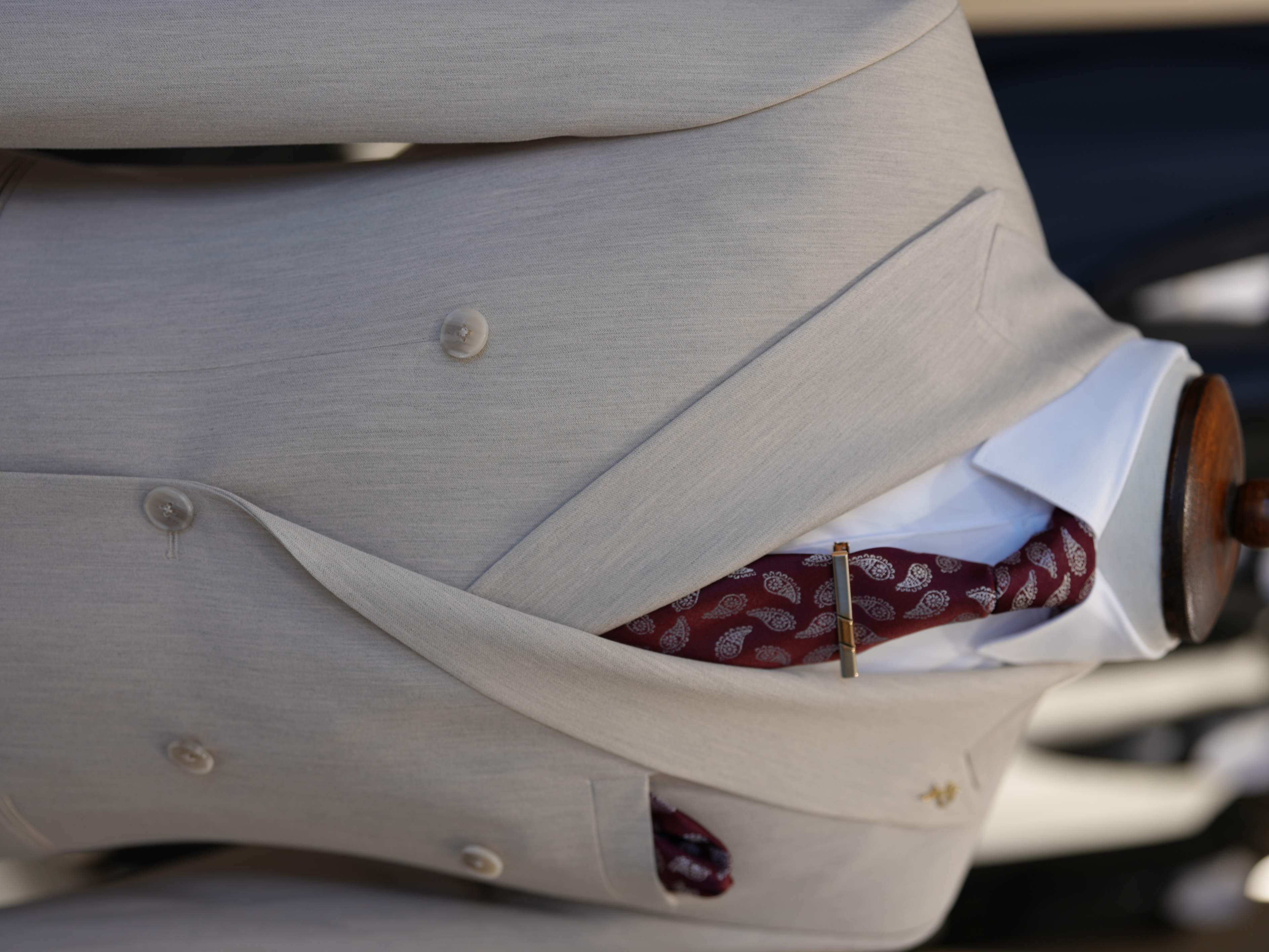 Erkek Kruvaze Takım Elbise Slim Fit İtalyan Stil Ceket Pantolon - Taş