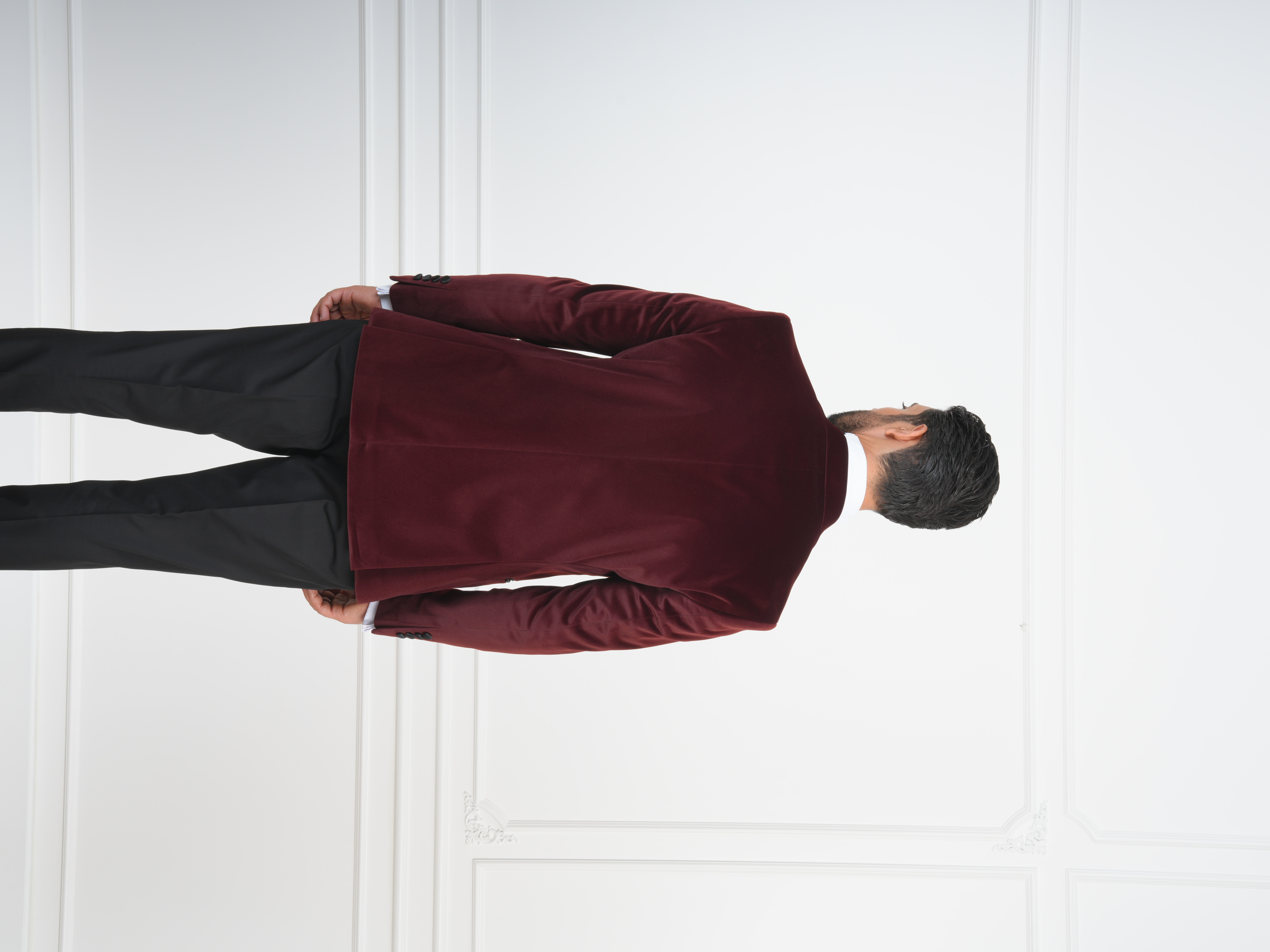 Erkek Premium Kadife Kruvaze Smokin Damatlık İtalyan Stil  Ceket Pantolon Papyon - Bordo