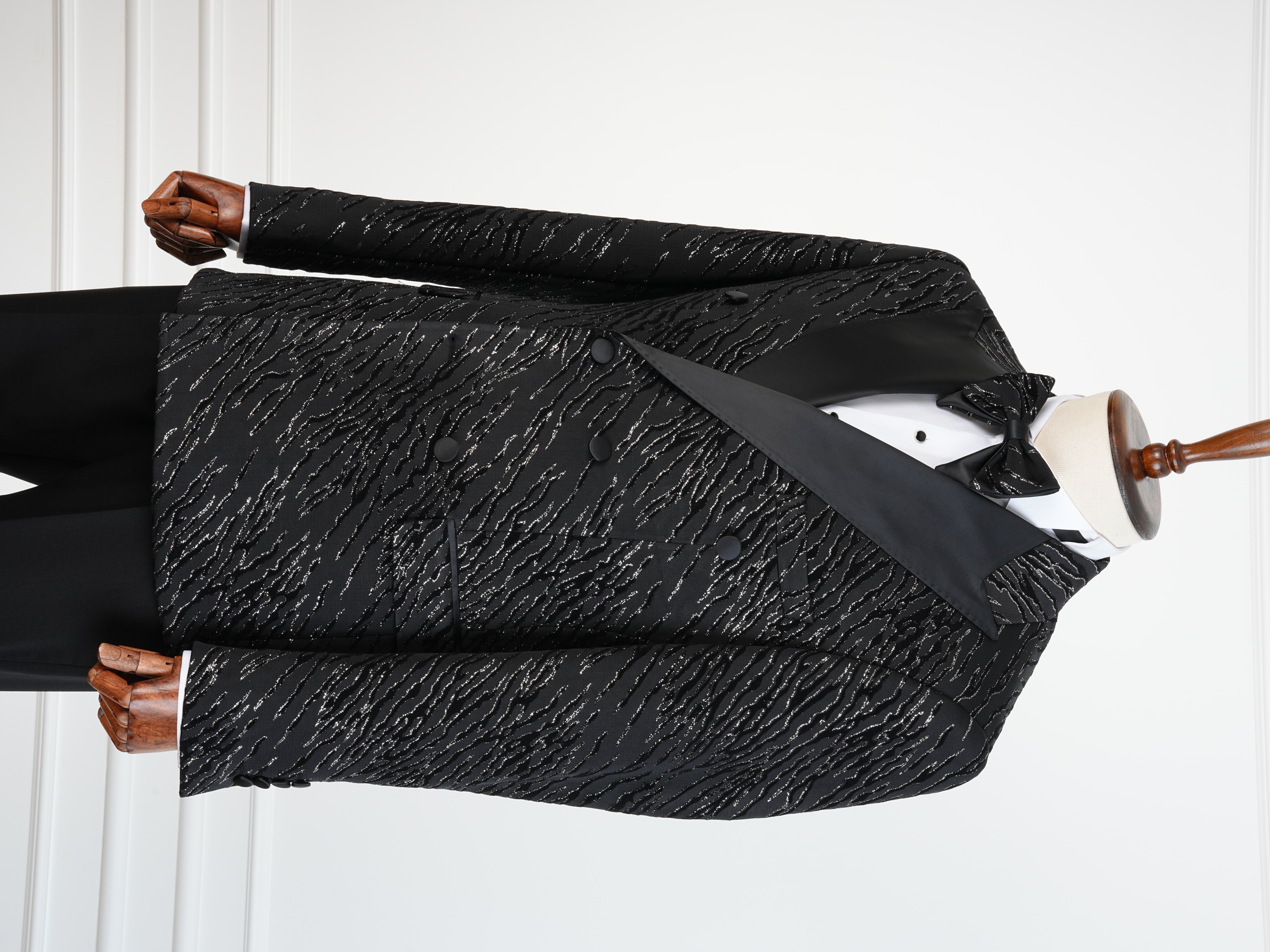 Erkek Slim Fit İtalyan Stil Desenli Damatlık Smokin - Siyah