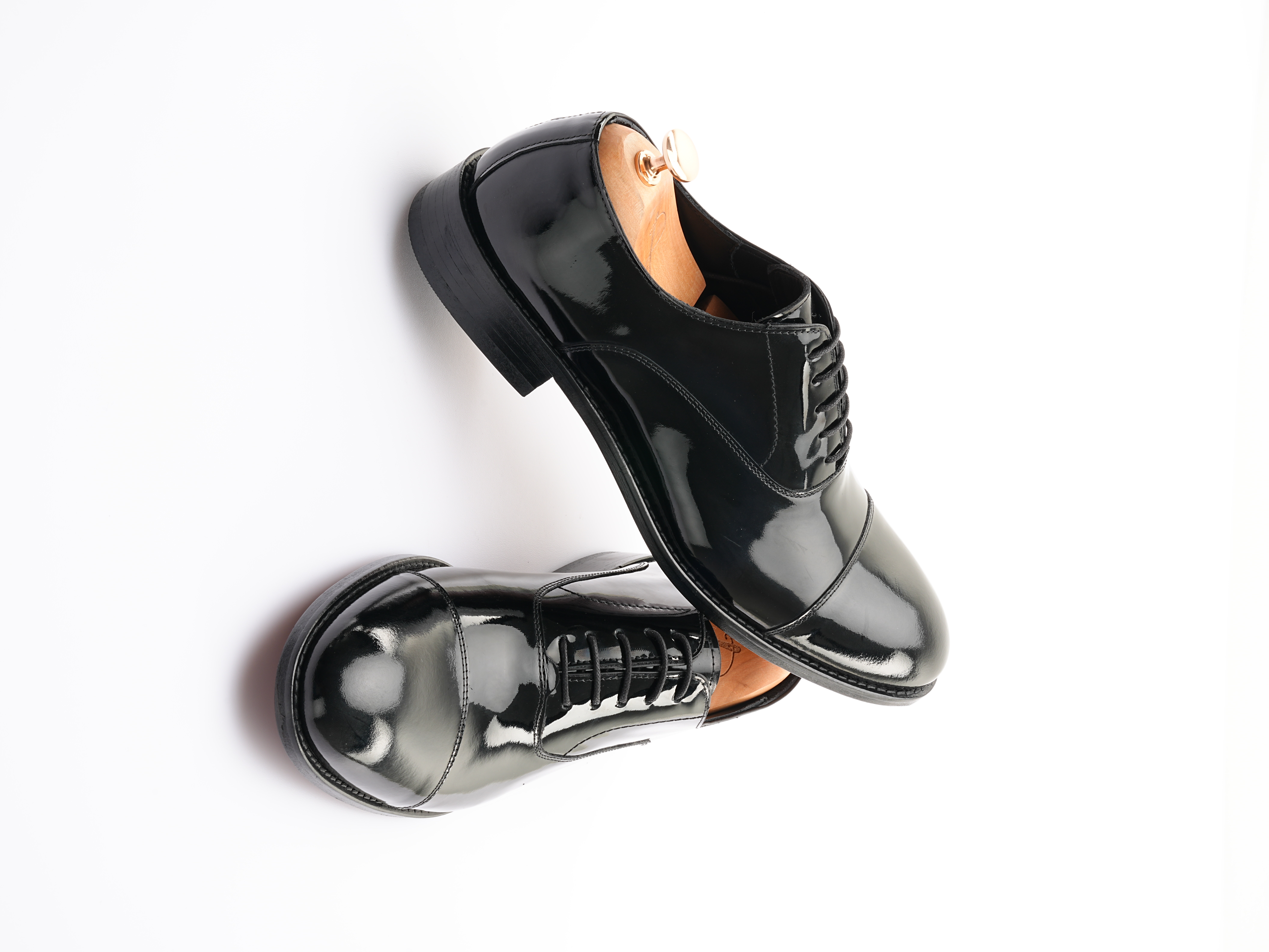 Erkek Hakiki Deri Bağcıklı Rugan Ayakkabı - Siyah Rugan