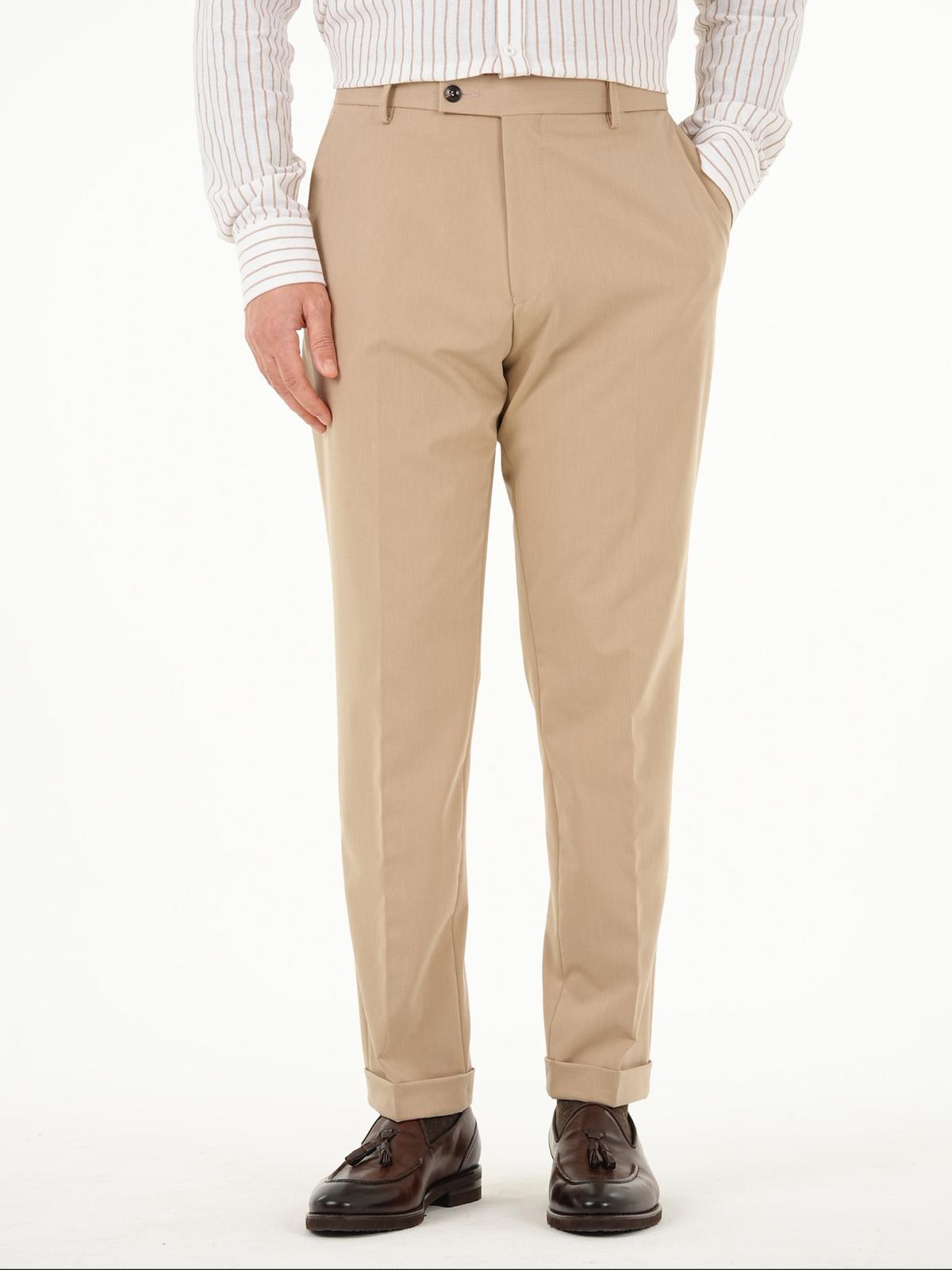 İtalyan Stil Slim Fit Klasik Erkek Pantolon - Krem