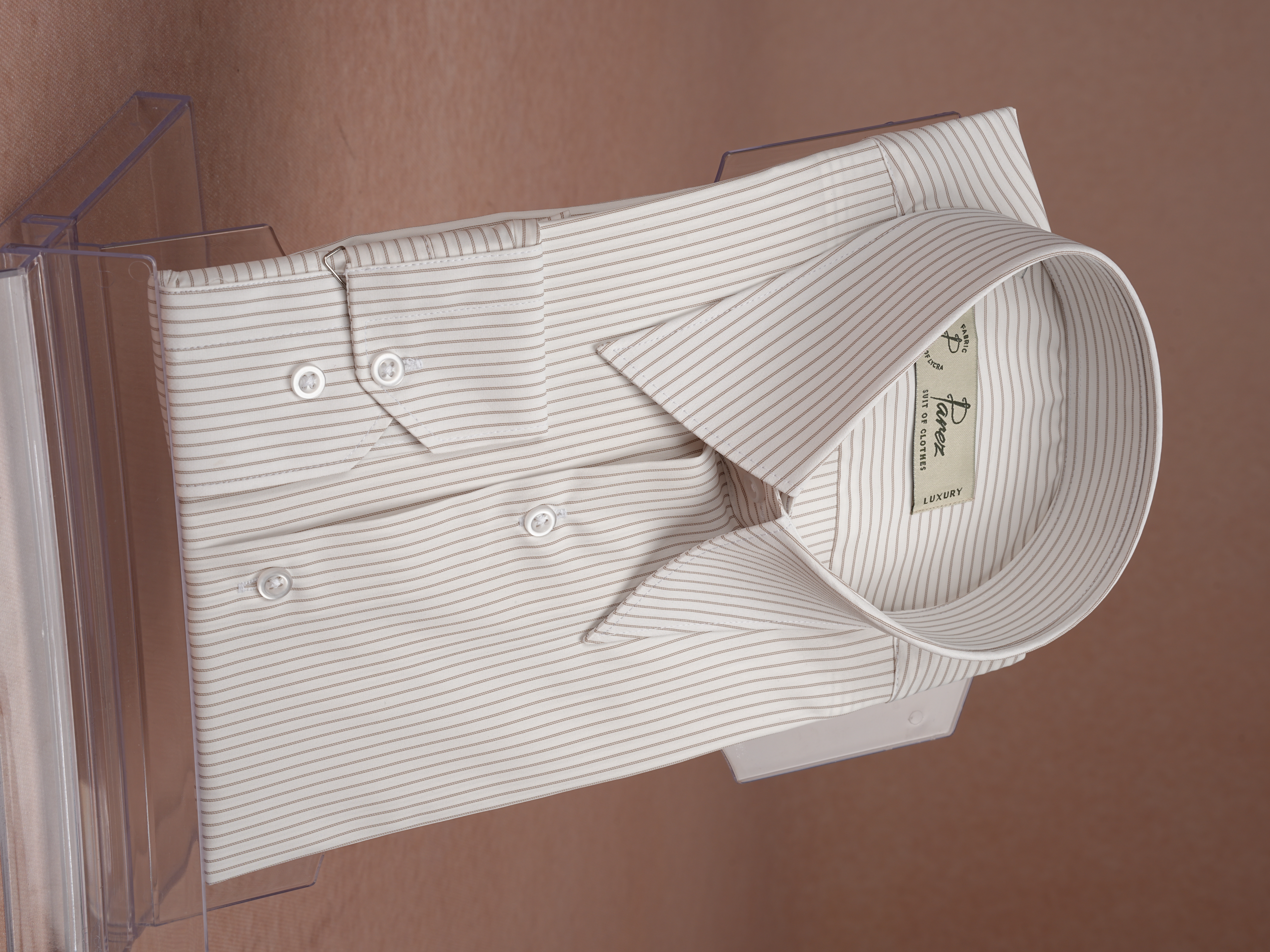Premium İtalyan Stil Slim Fit Çizgili Sivri Yaka Erkek Gömlek - Kahve
