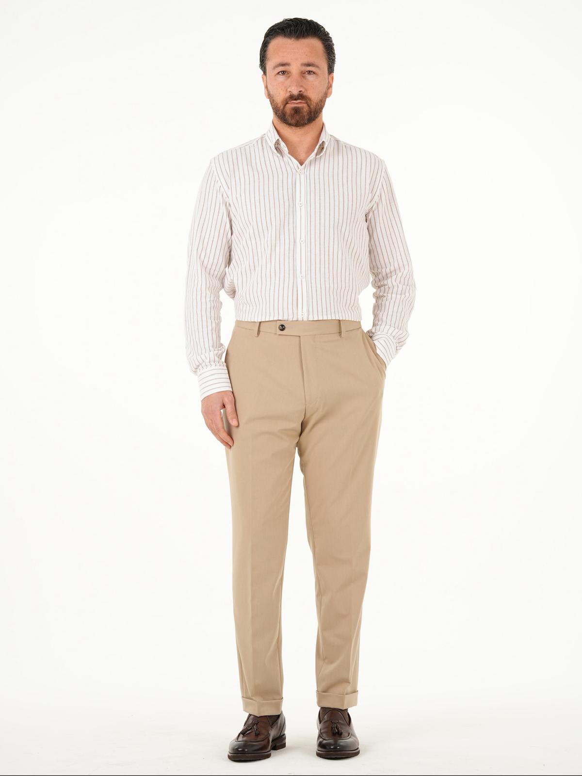 İtalyan Stil Slim Fit Klasik Erkek Pantolon - Krem