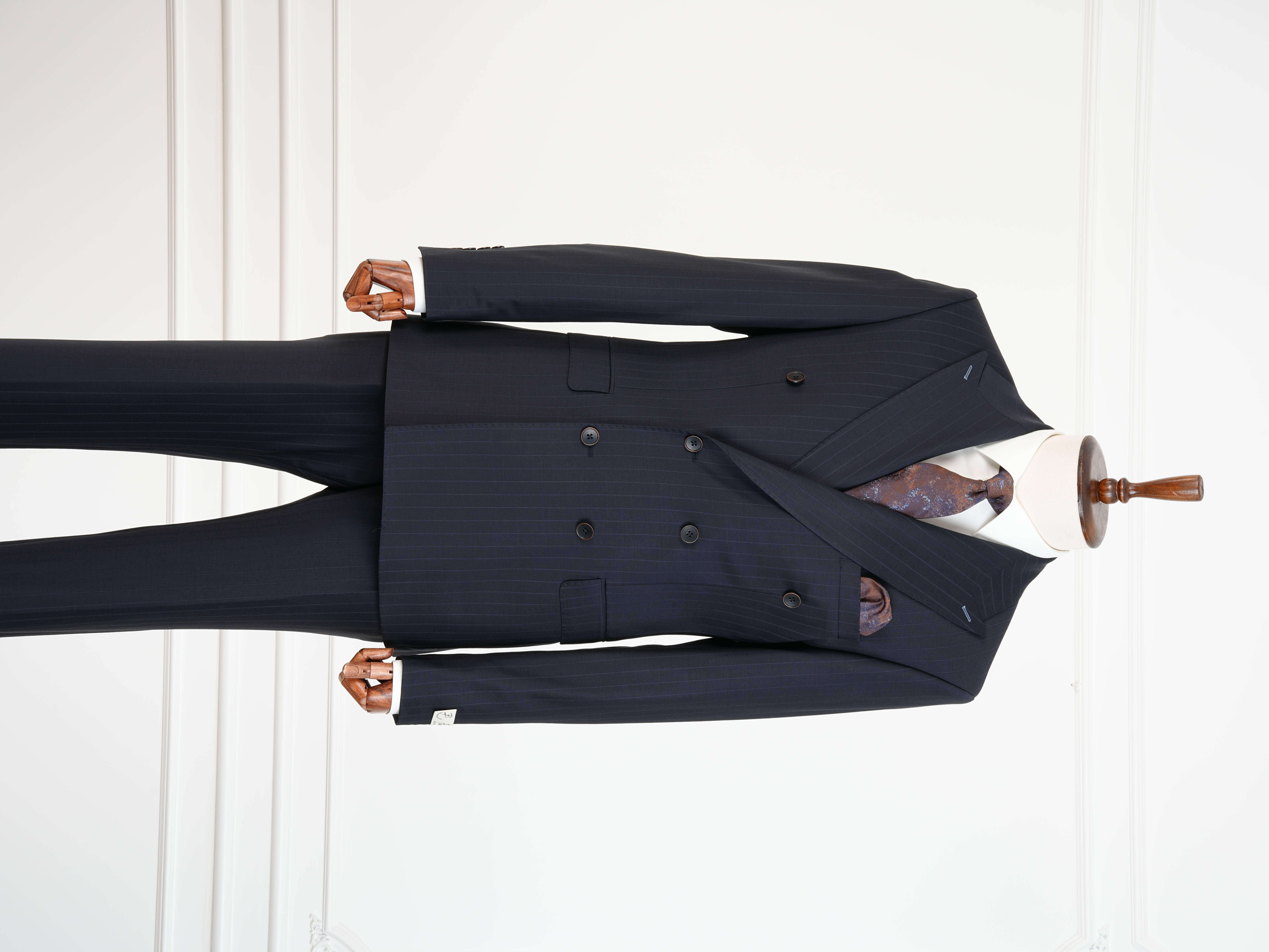 Premium Yünlü Erkek Kruvaze Takım Elbise Slim Fit İtalyan Stil Ceket Pantolon - Koyu Lacivert