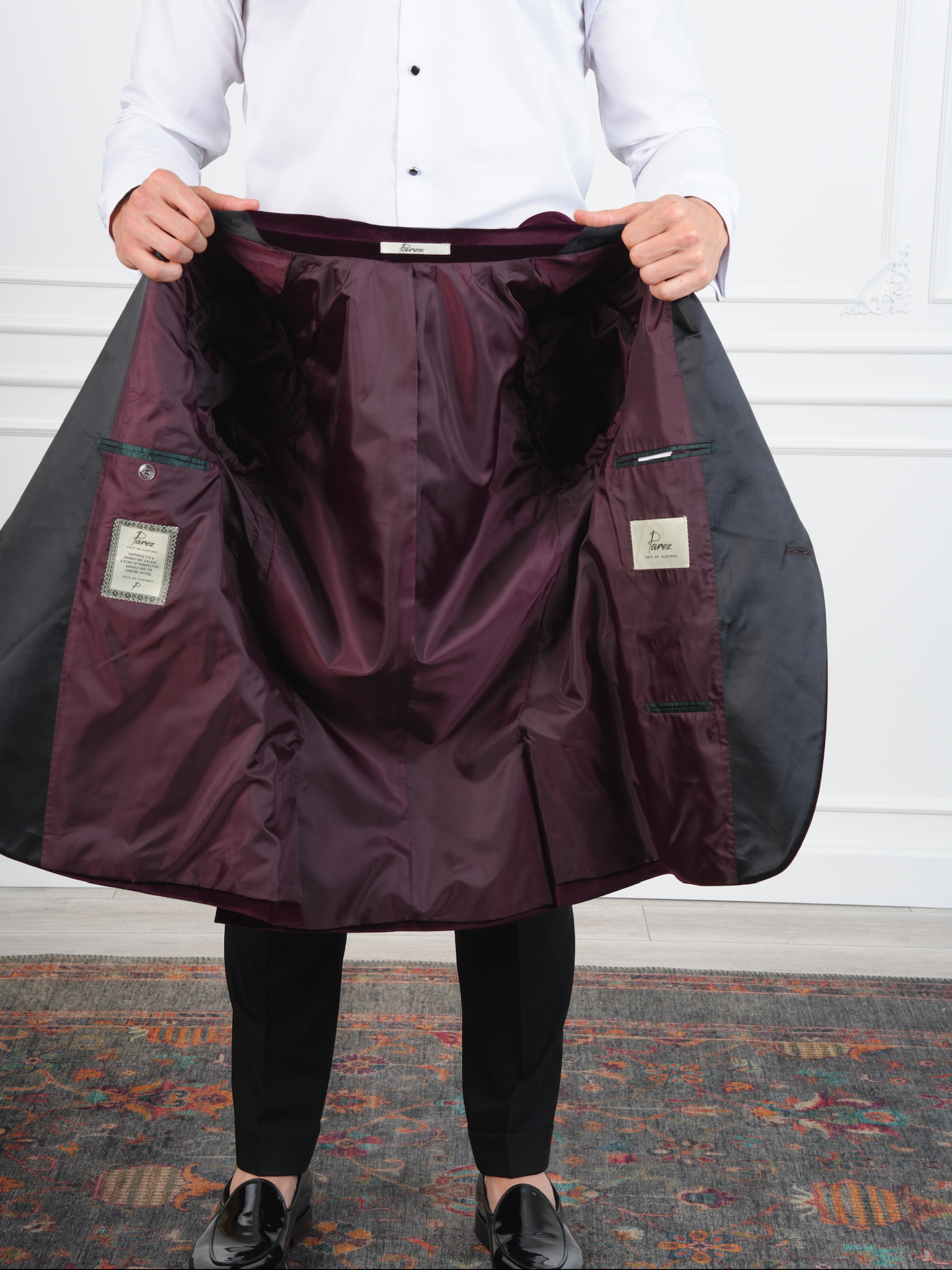 Erkek Premium Kadife Smokin Damatlık İtalyan Stil Slim Fit Ceket Pantolon Papyon - Mor