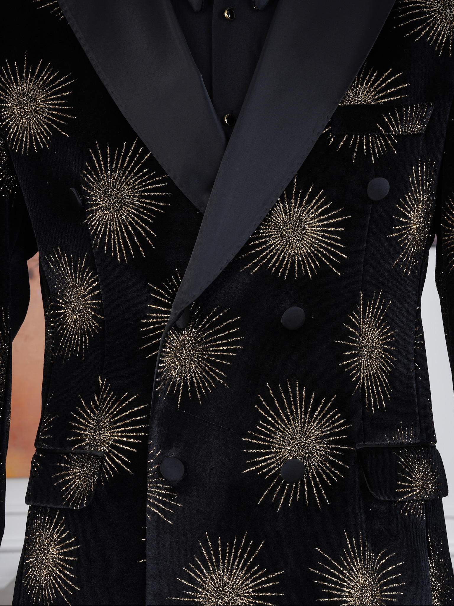 Premium Erkek Slim Fit İtalyan Stil Desenli Smokin Damatlık - Siyah