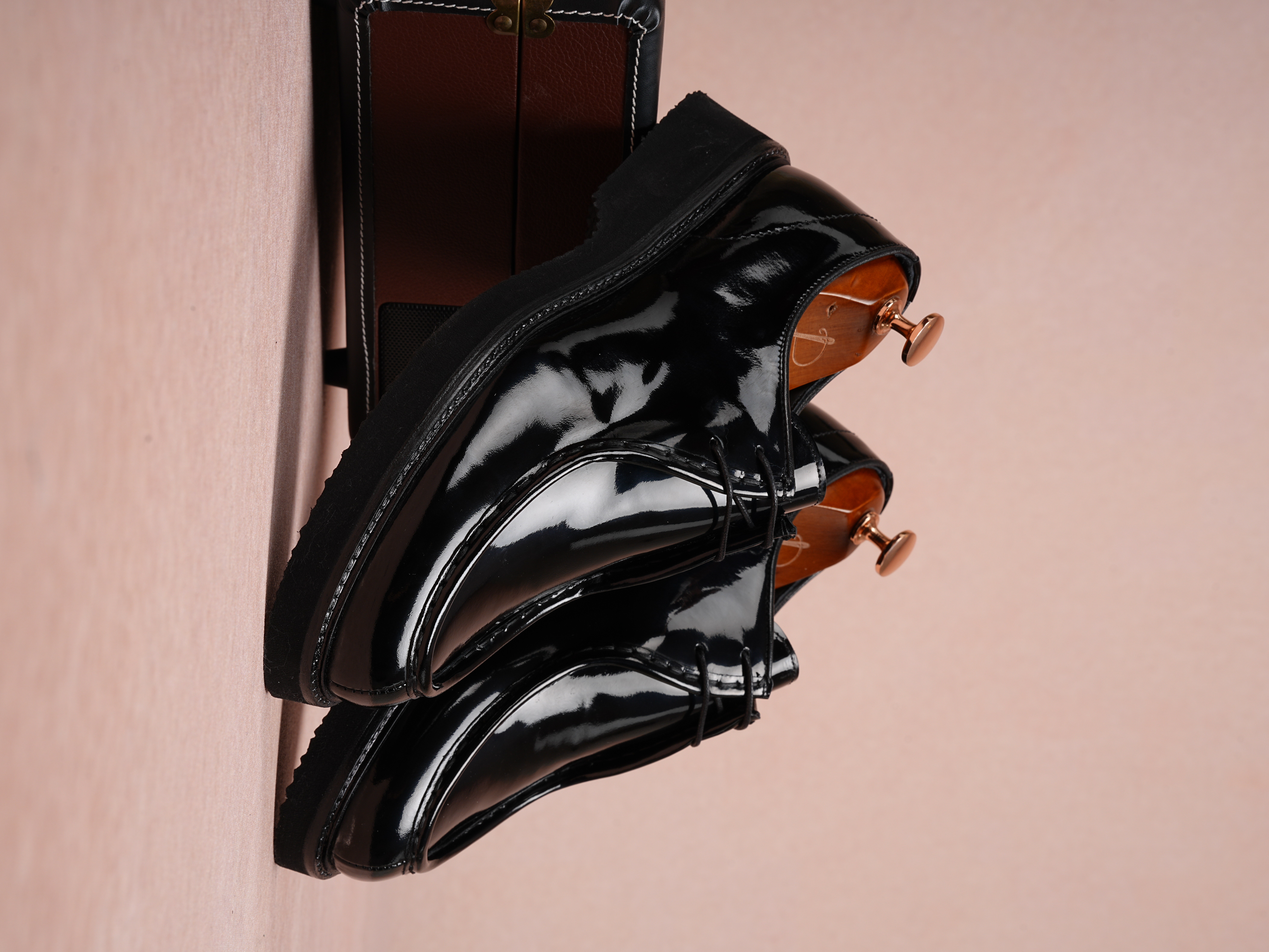 Mens Premium Spiro Alcohol-Opened Leather Calfskin Inner Lining Feta Eva Sole Shoes - Black Patent Leather