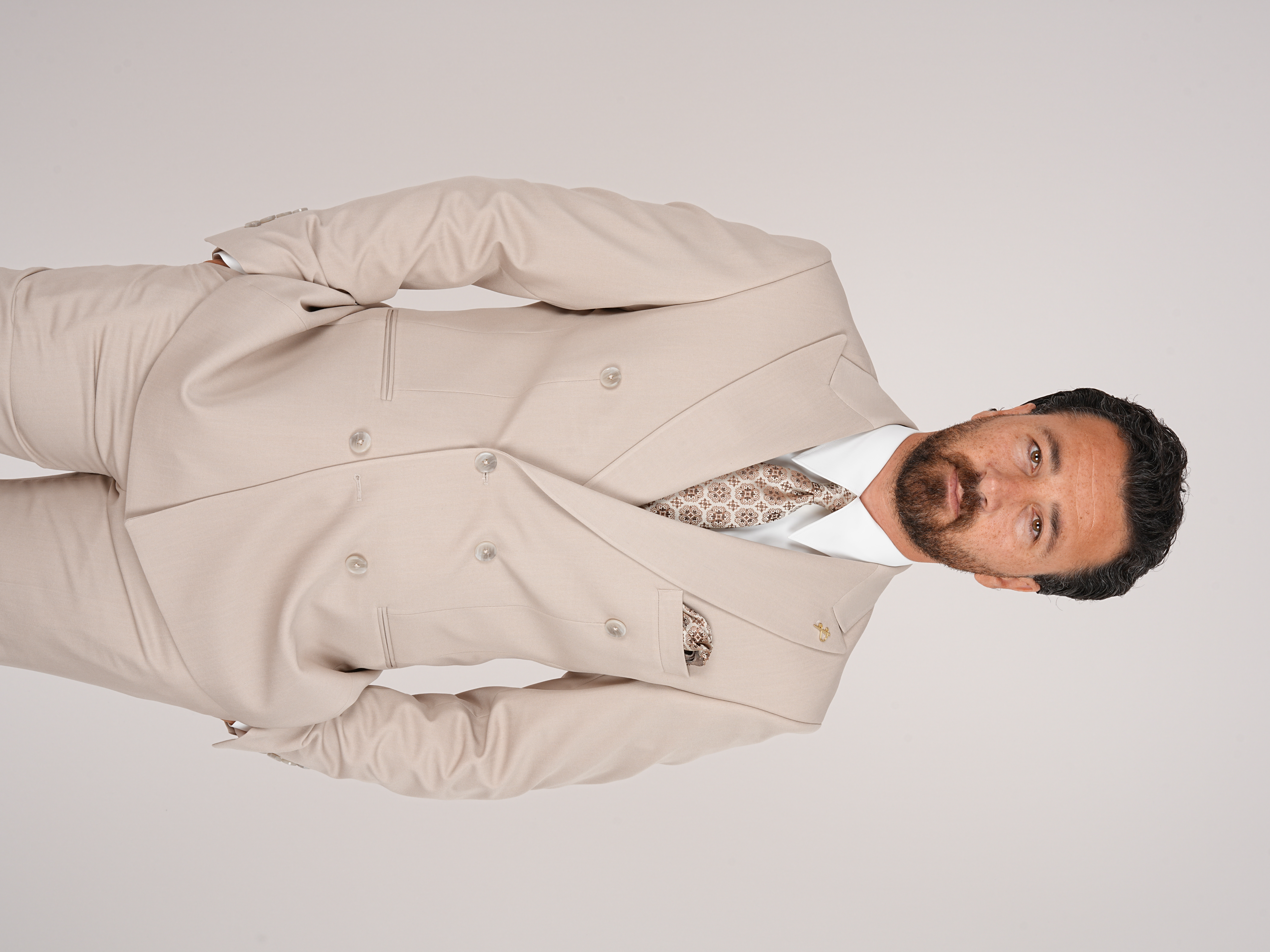 Erkek Kruvaze Takım Elbise Slim Fit İtalyan Stil Ceket Pantolon - Bej