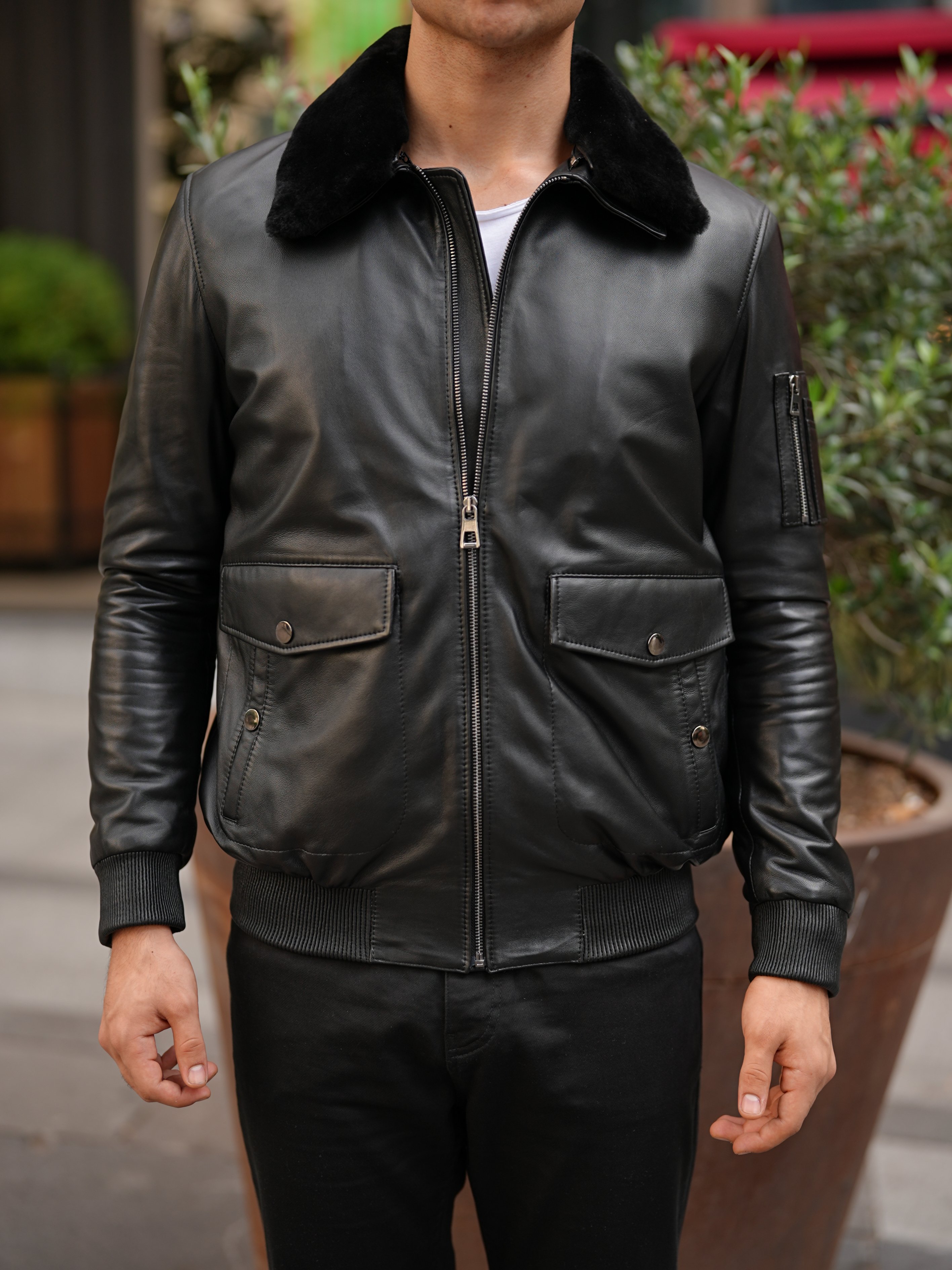 Erkek Standart Fit %100 Hakiki Kuzu Deri Mont-Siyah - Siyah