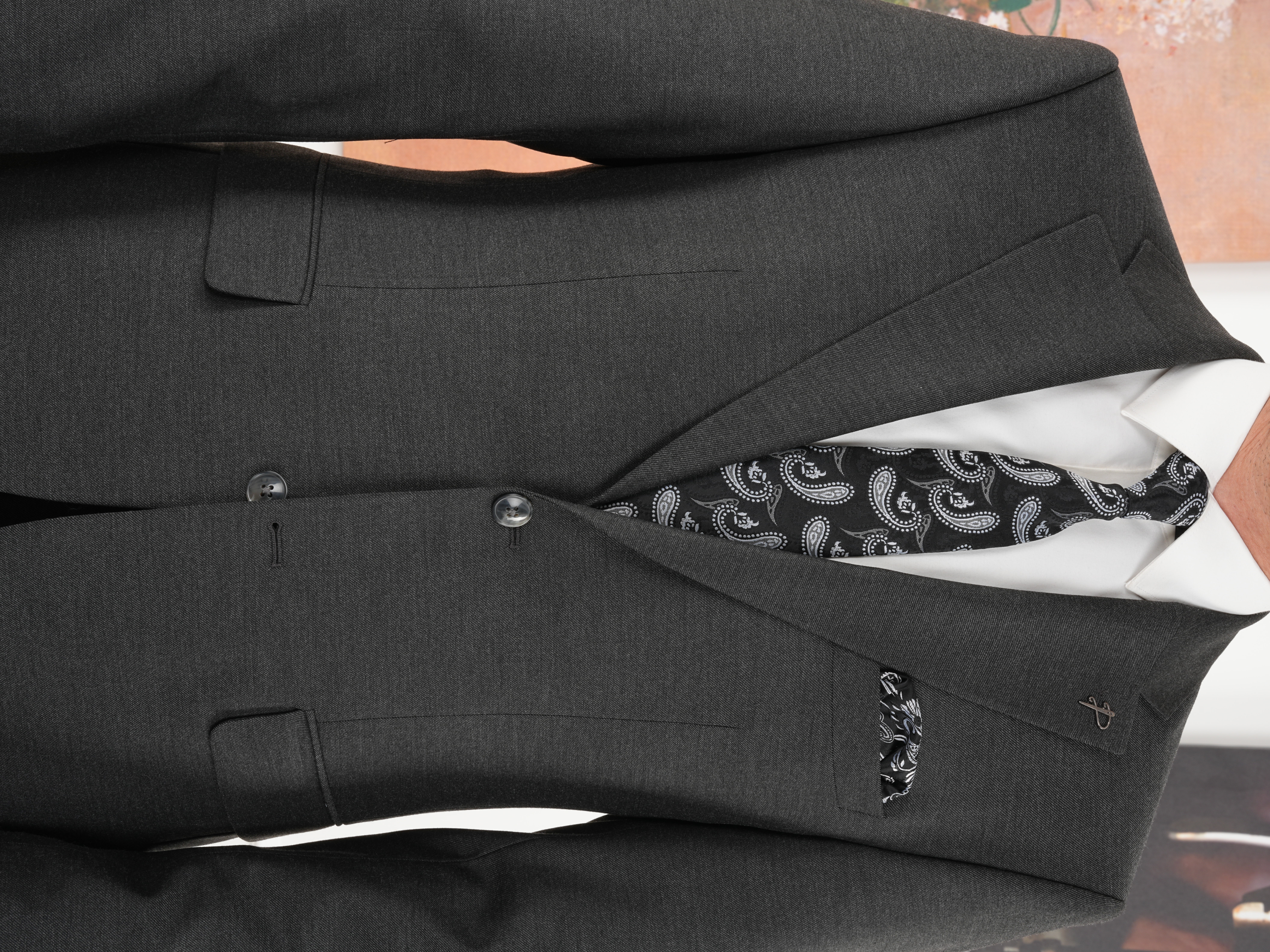 Premium Erkek Mono Yaka Takım Elbise Slim Fit İtalyan Stil Ceket Pantolon - Antrasit