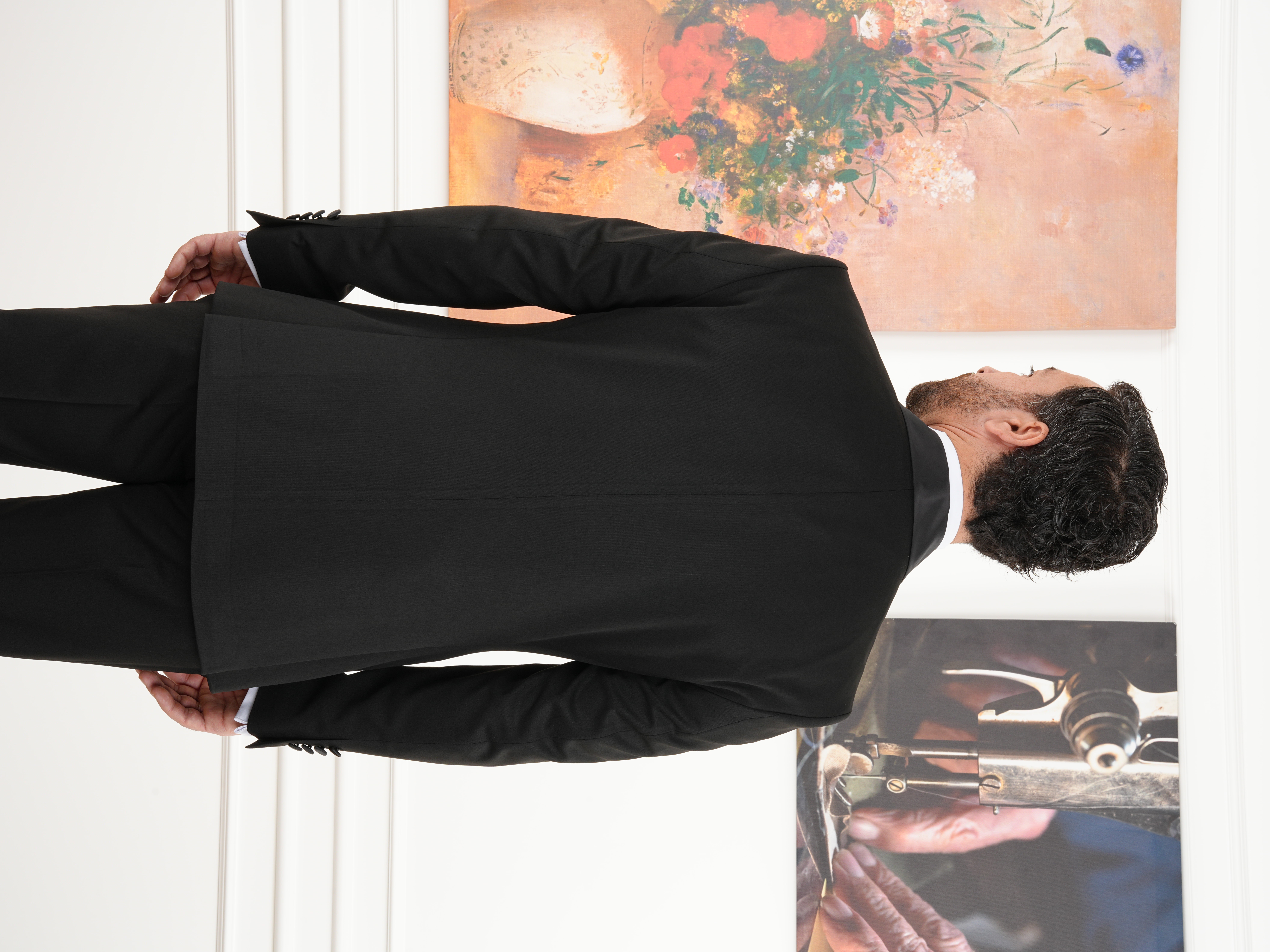 Erkek Luxury Smokin Damatlık Tek Düğme İtalyan İtalyan Stil Ceket Pantolon Papyon-Siyah - Siyah