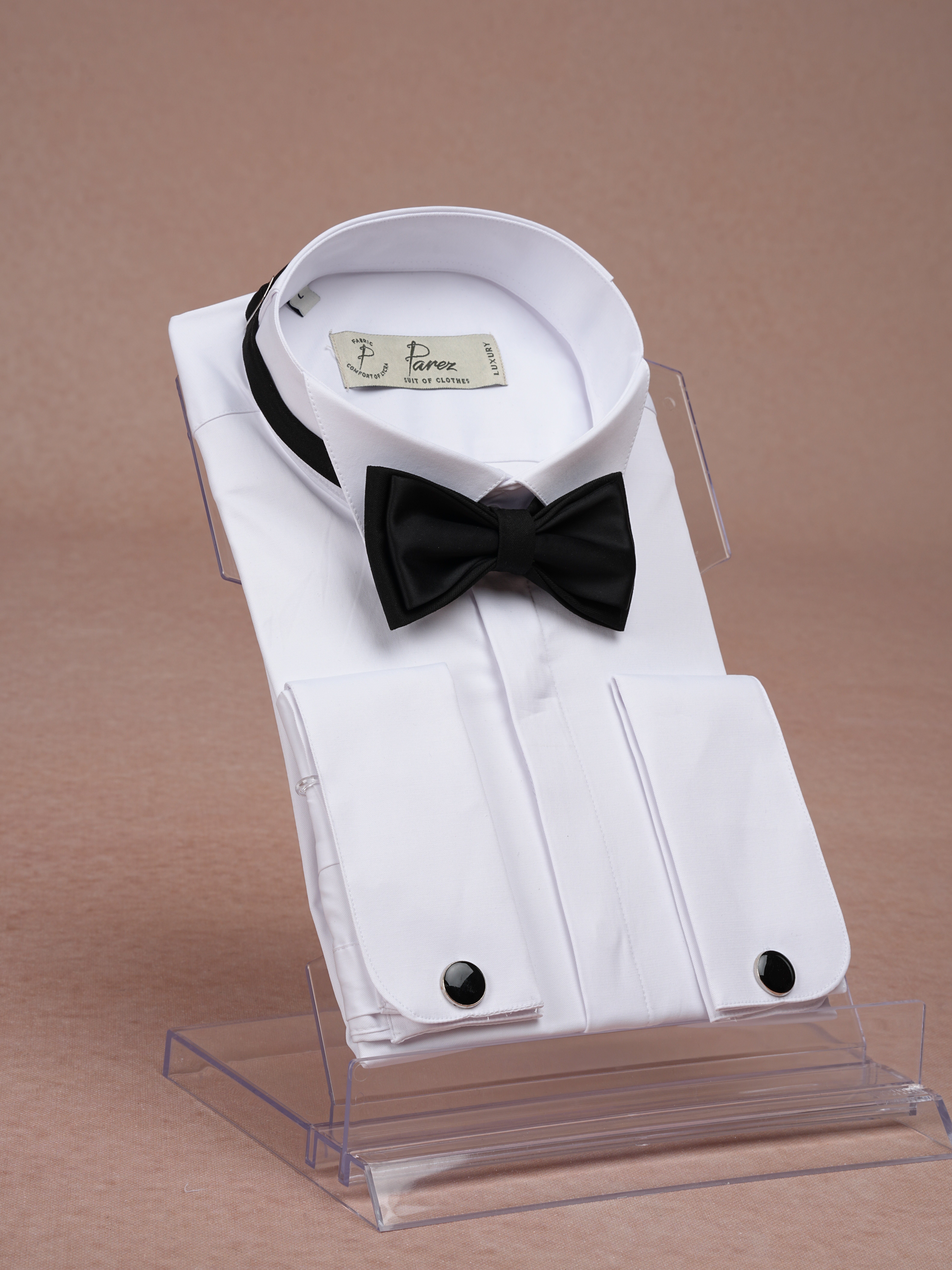 Premium Italian Style Slim Fit Hidden Button Ata Collar Mens Shirt - White