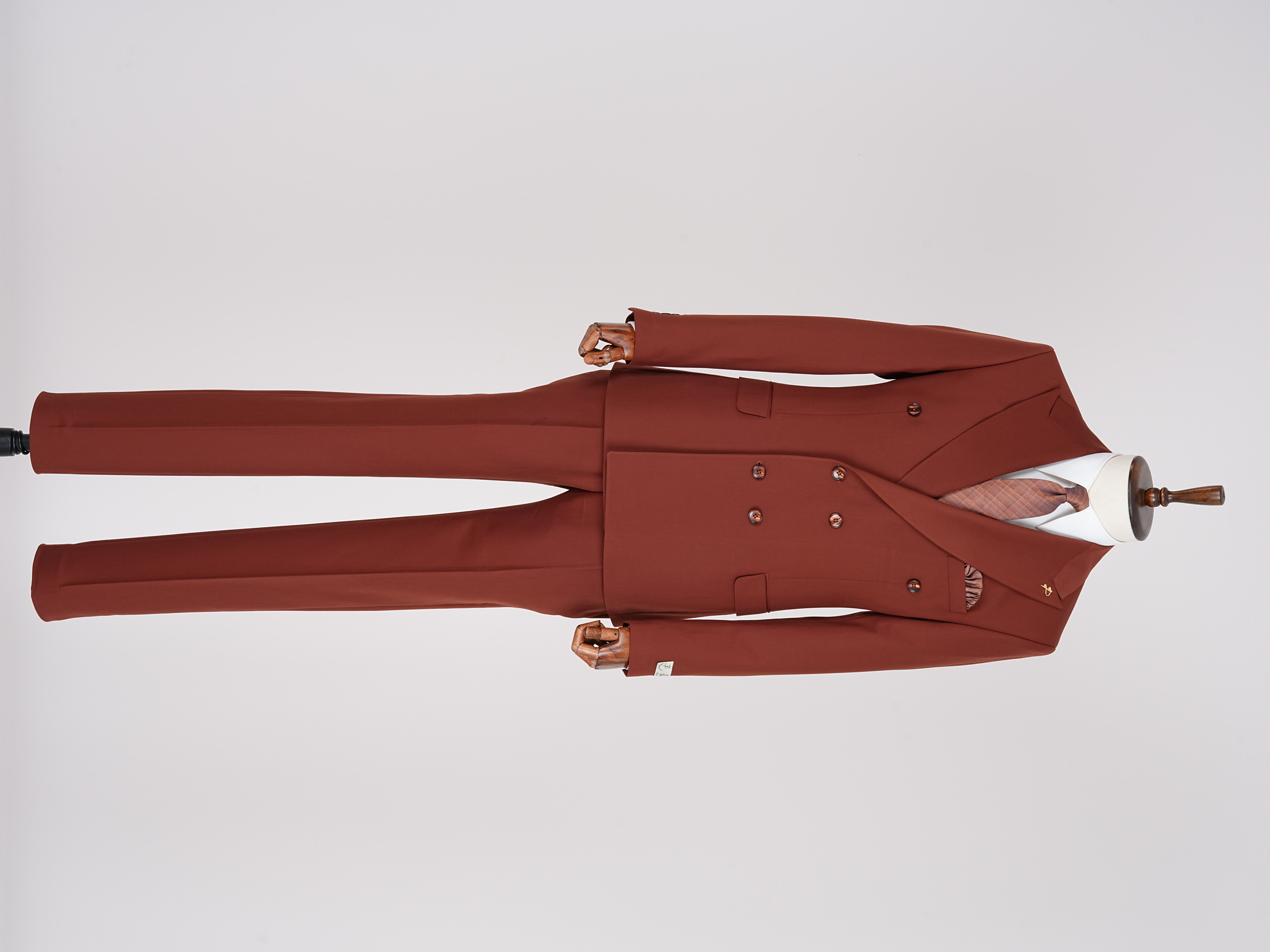 Premium Mens Double-Breasted italian Slim-Fit Suit Jacket & Trousers - Terracotta