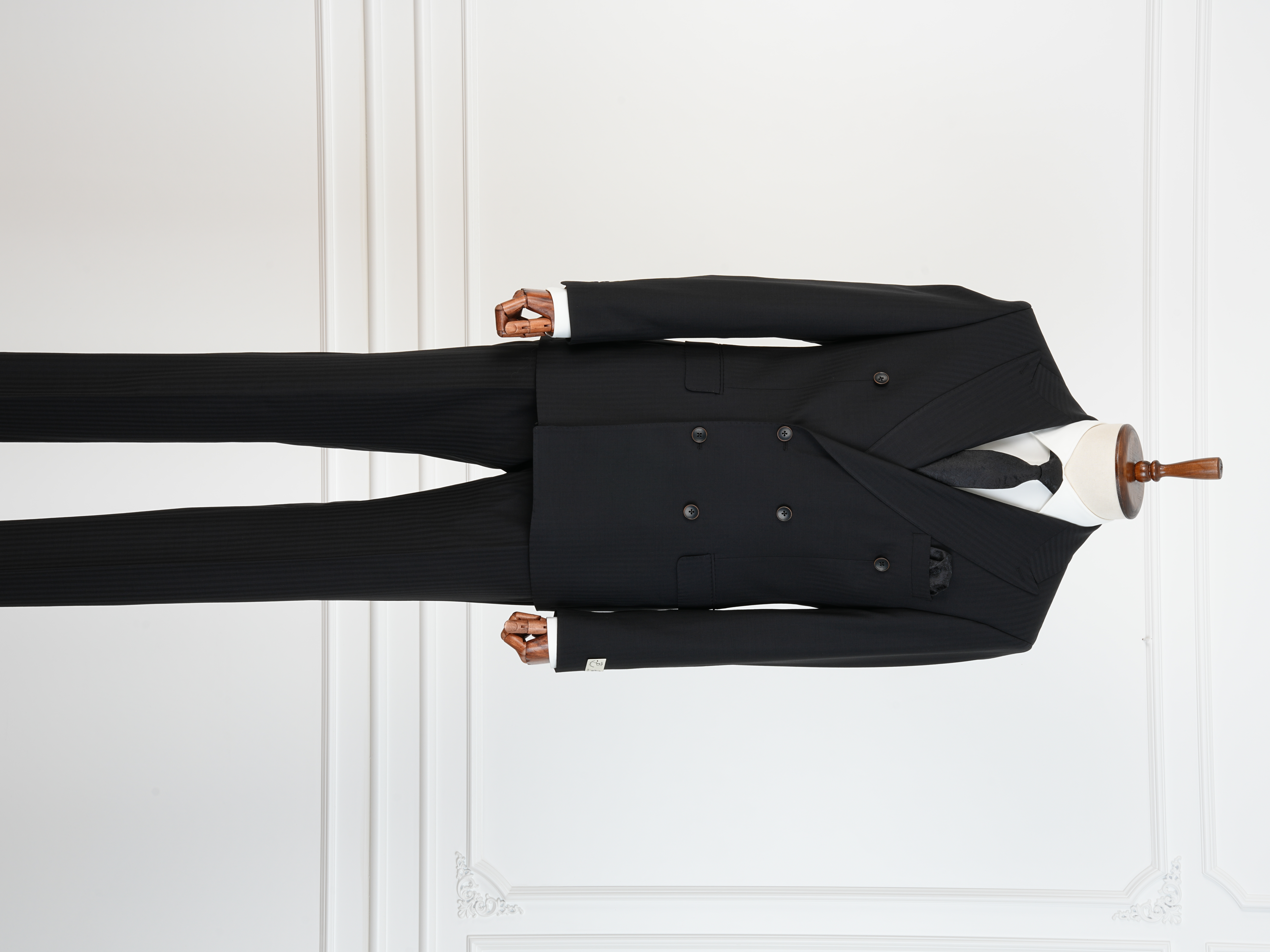 Premium Yünlü Erkek Kruvaze Takım Elbise Slim Fit İtalyan Stil Ceket Pantolon - Siyah