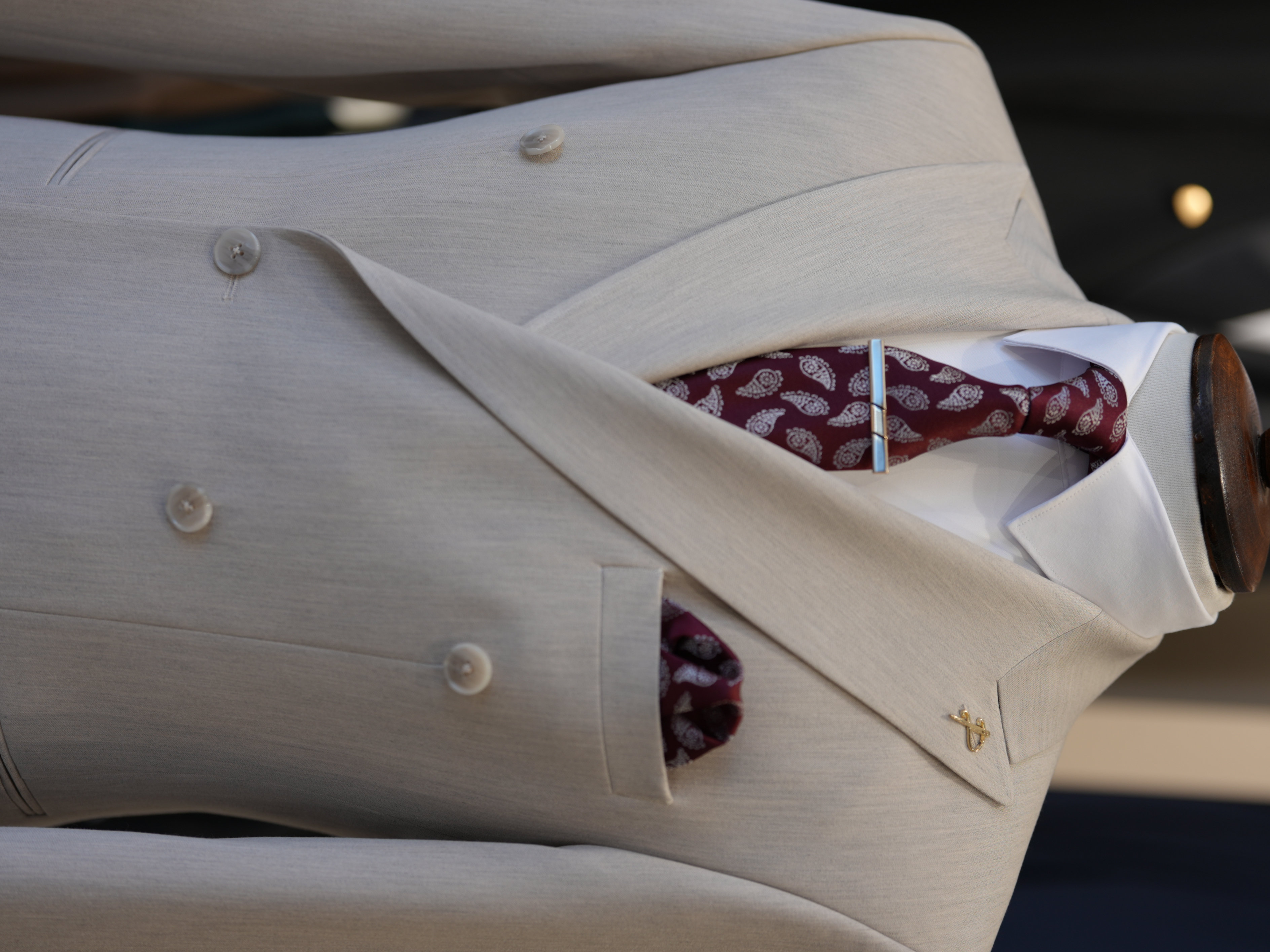 Erkek Kruvaze Takım Elbise Slim Fit İtalyan Stil Ceket Pantolon - Taş