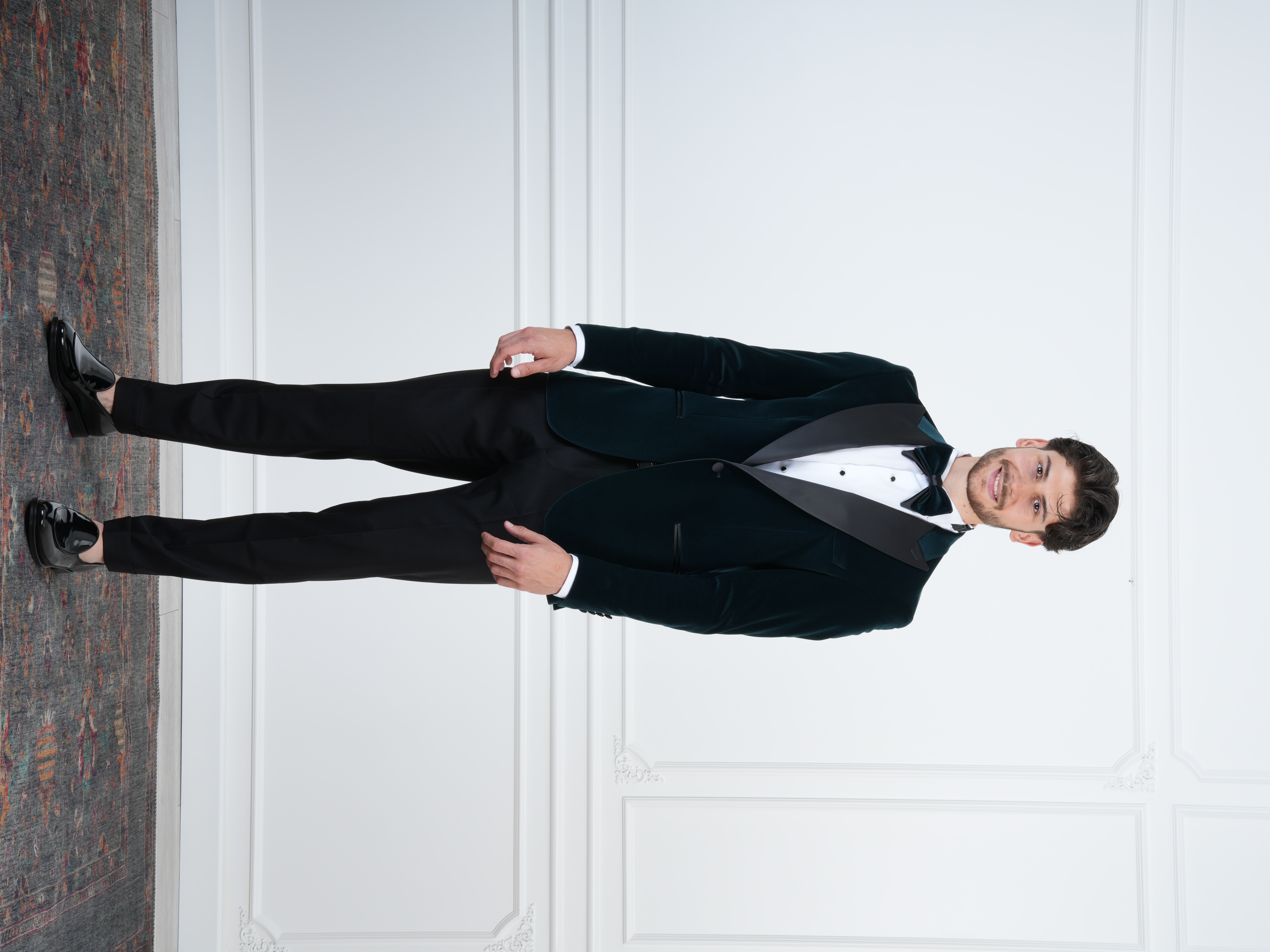 Erkek Premium Kadife Smokin Damatlık İtalyan Stil Slim Fit Ceket Pantolon Papyon - Haki