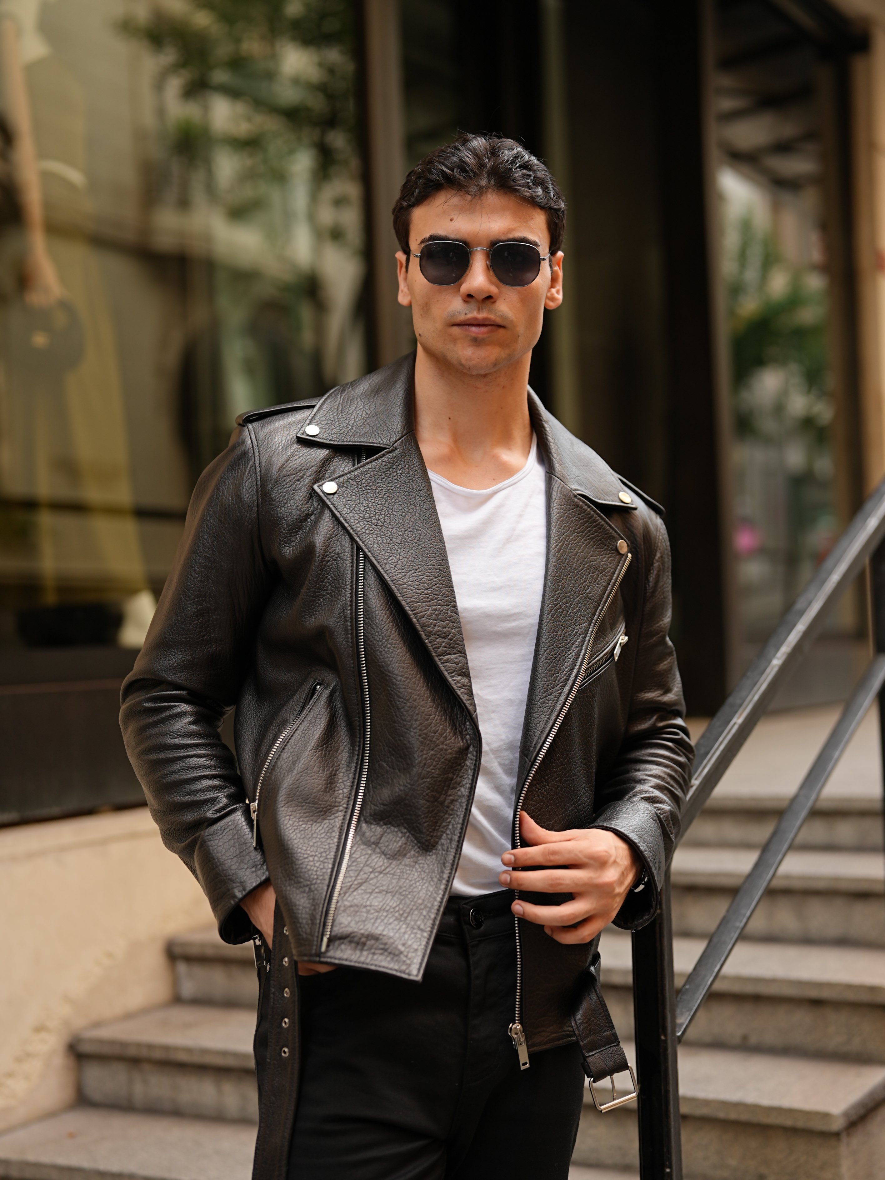 Erkek Standart Fit %100 Hakiki Kuzu Deri Mont-Siyah - Siyah