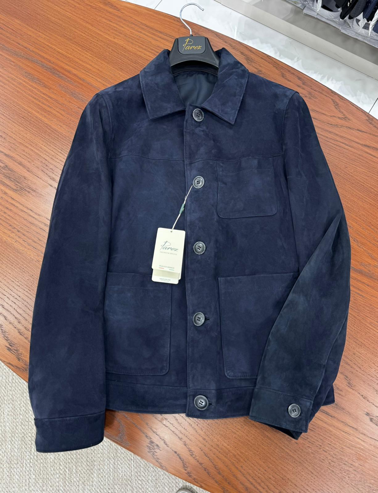 Erkek Slim Fit Torba Cepli Hakiki Süet Deri - Lacivert