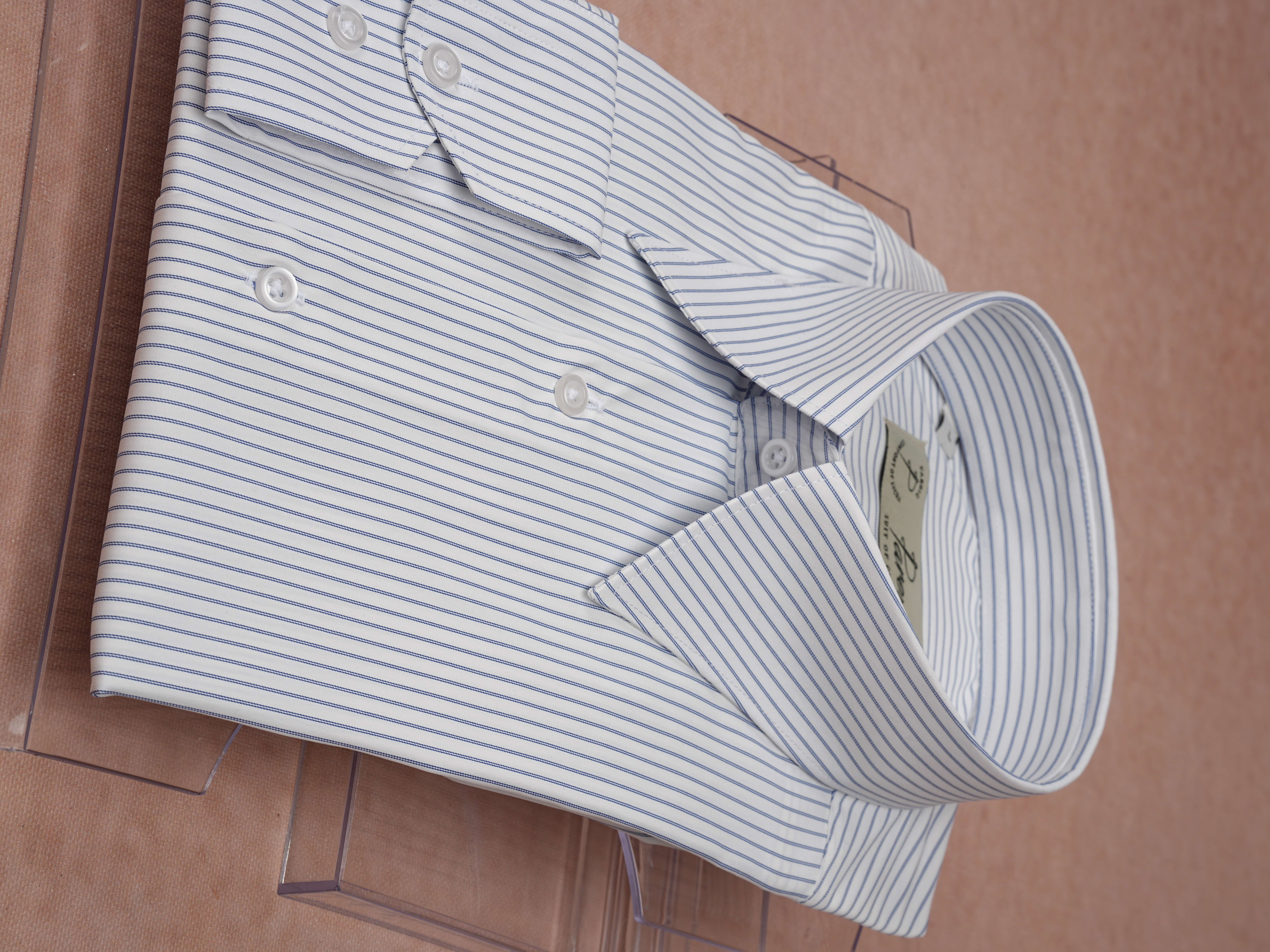 Premium İtalyan Stil Slim Fit Çizgili Sivri Yaka Erkek Gömlek - Lacivert