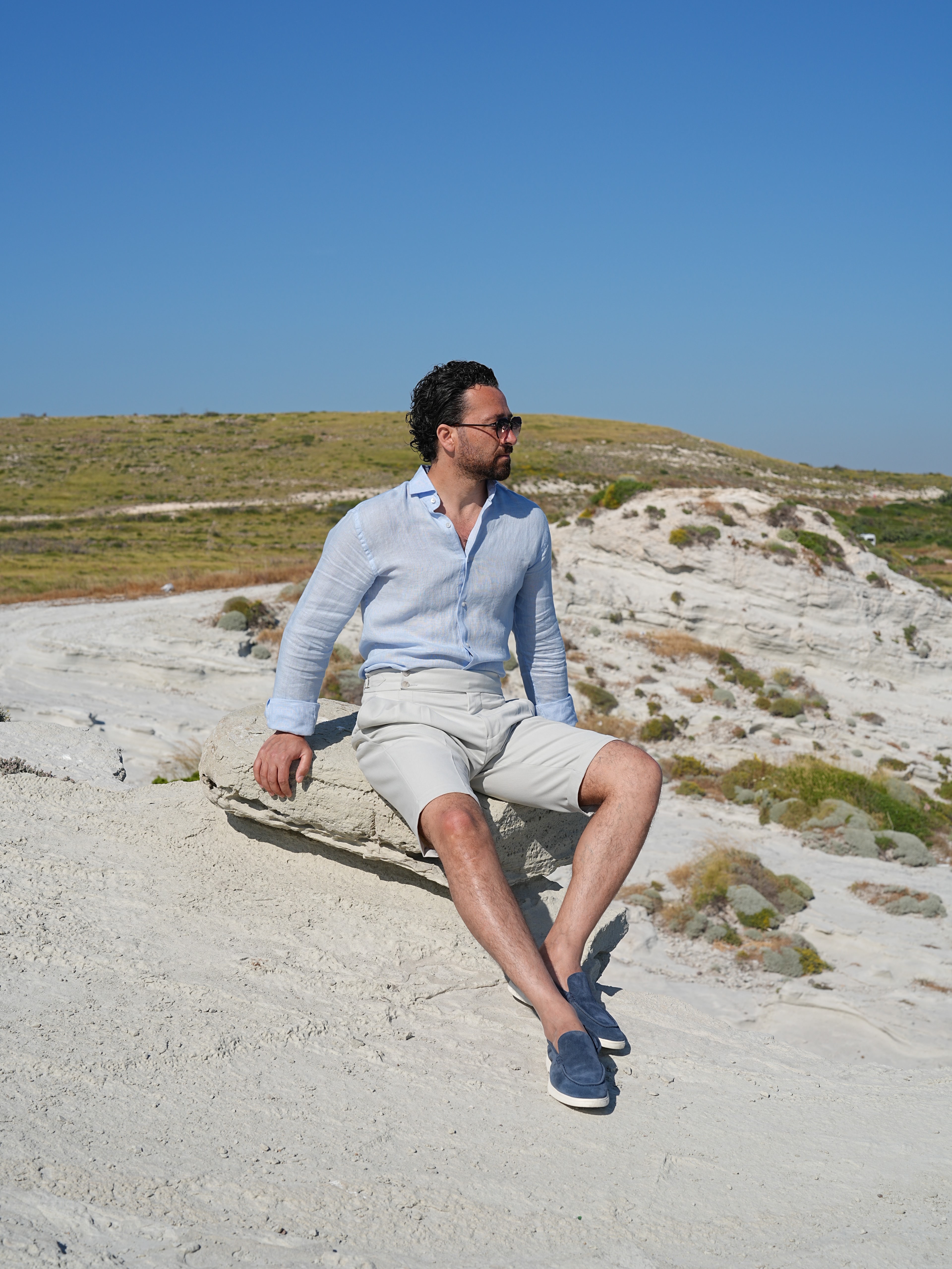 PAREZ Regular Fit Linen Shirt - Ice Blue
