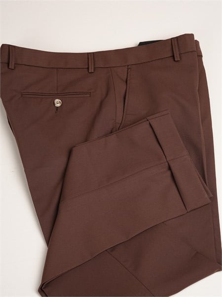 Erkek Slim Fit Yüksek Bel Duble Paça Kumaş Pantolon-Acı Kahve
