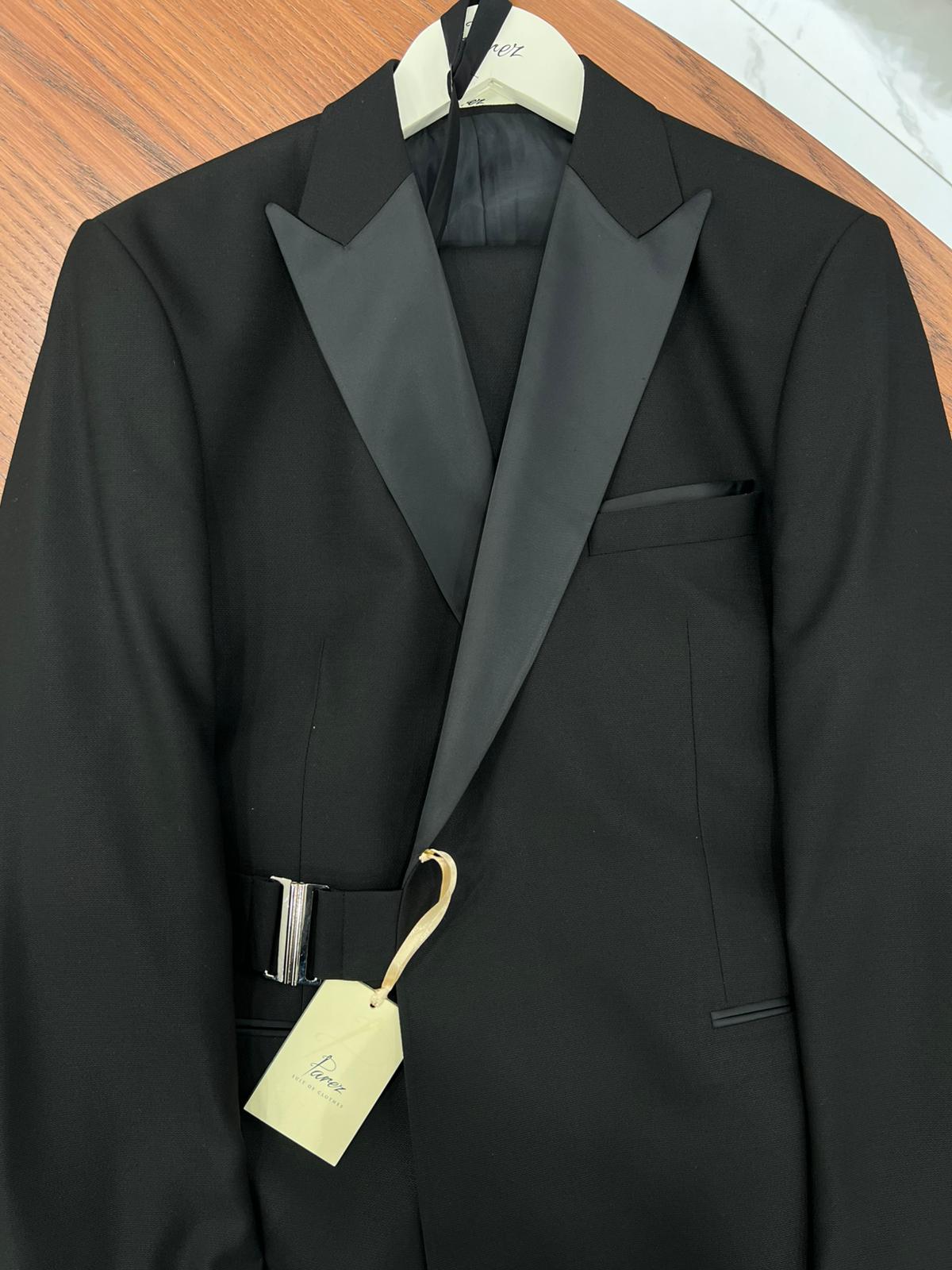 Erkek Luxury  Smokin Damatlık Gümüş Düğme Kırlangıç Yaka İtalyan Stil  Ceket Pantolon Papyon- Siyah - Siyah