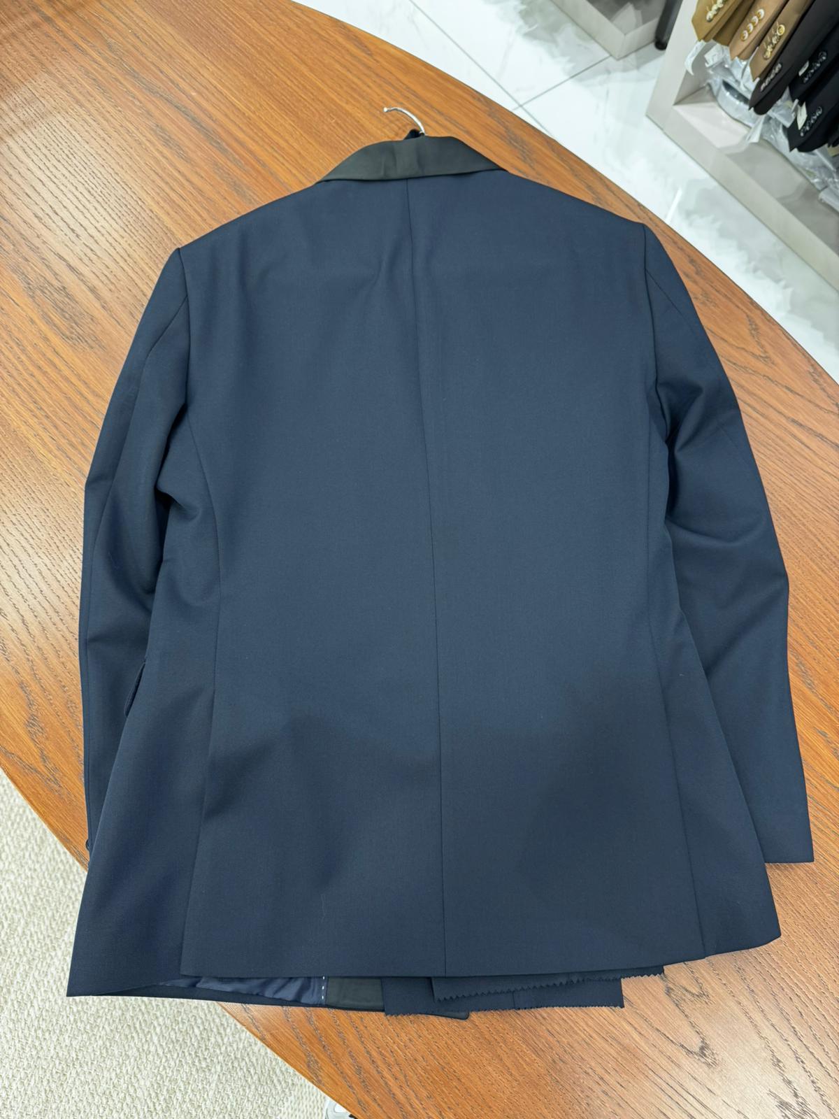 Erkek Kruvaze Tokalı Smokin Damatlık İtalyan Stil Ceket Pantolon Papyon - Koyu Lacivert