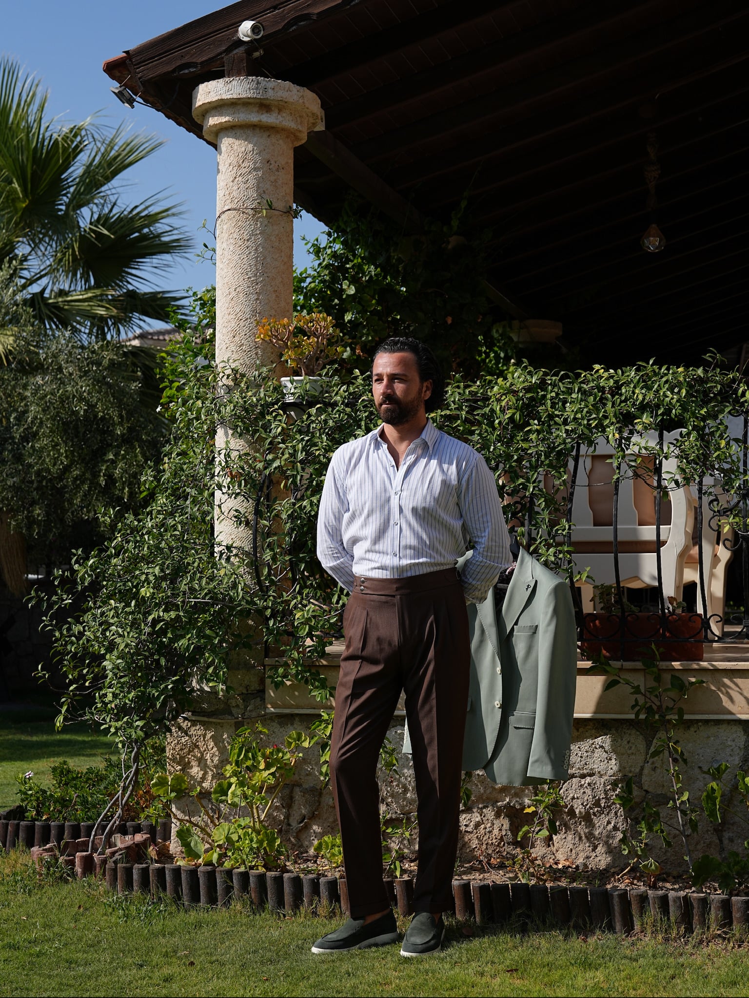 Erkek Regular Fit Yüksek Bel Piliseli Tokalı Kumaş Pantolon - Kiremit