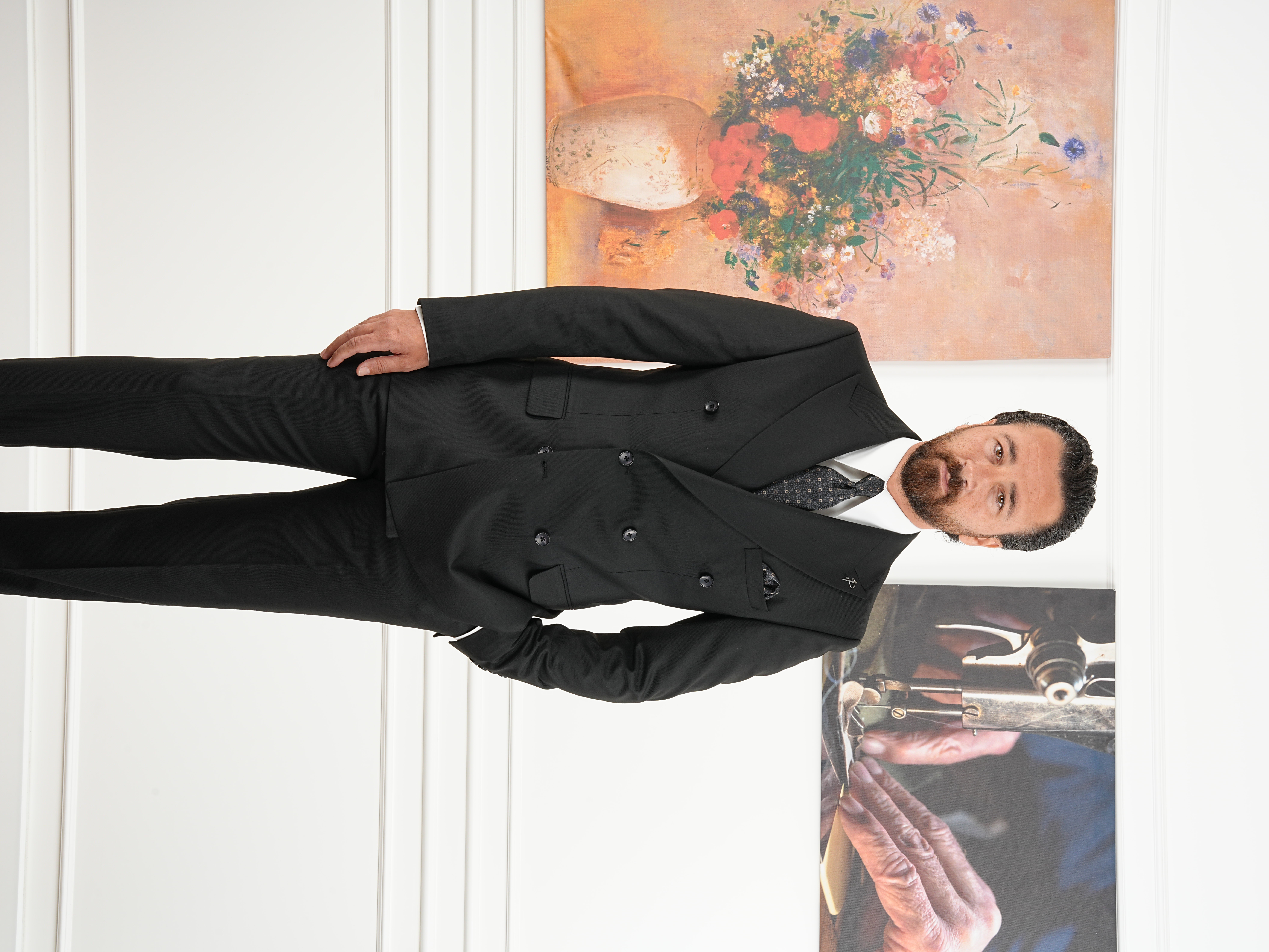 Erkek Slim Fit İtalyan Stil Kruvaze Takım Elbise Ceket Pantolon - Siyah