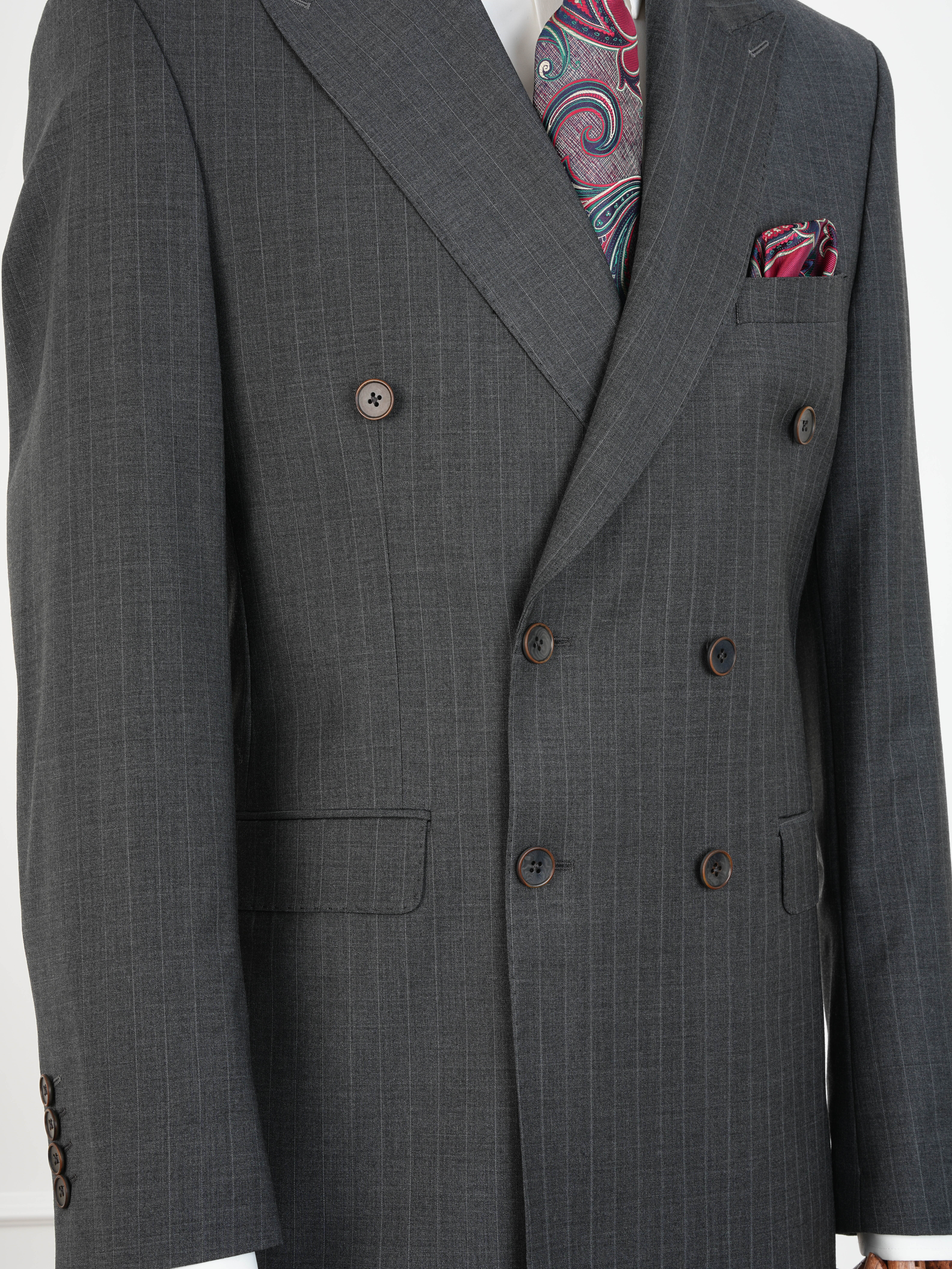 Premium Yünlü Erkek Kruvaze Takım Elbise Slim Fit İtalyan Stil Ceket Pantolon - Gri