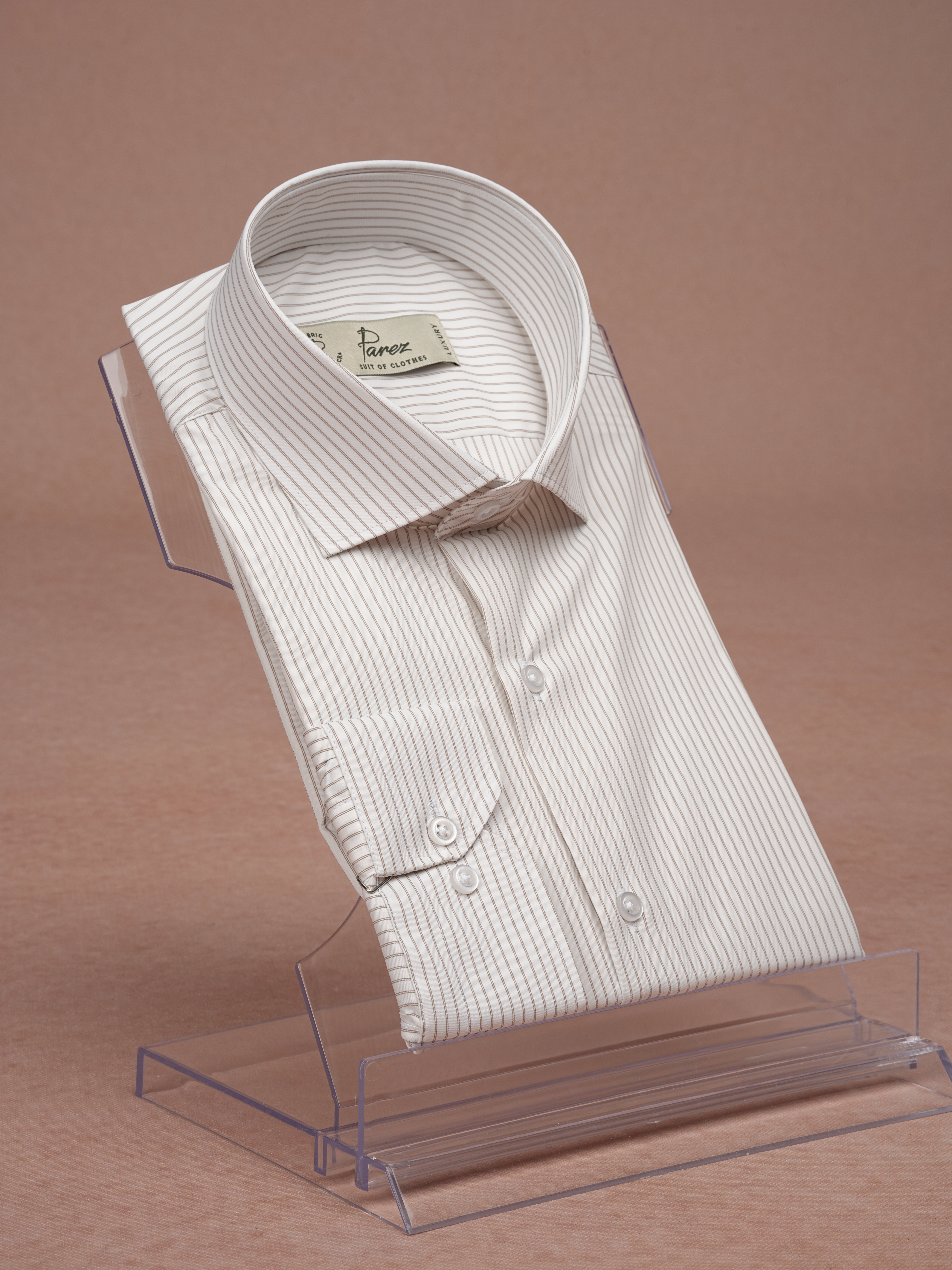 Premium Italian Collar Slim Fit Striped Mens Shirt - Milky Coffee