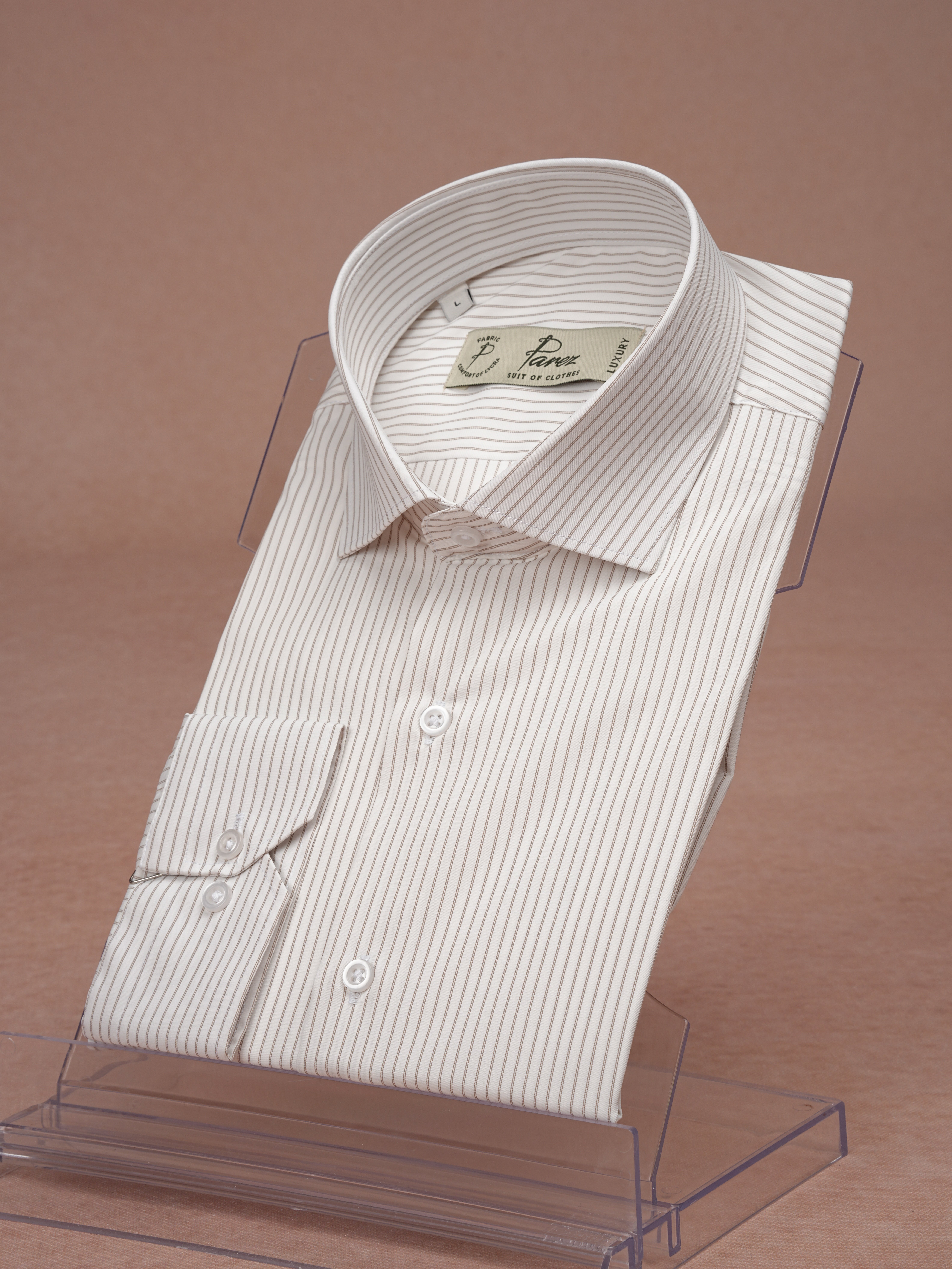 Premium Italian Collar Slim Fit Striped Mens Shirt - Milky Coffee