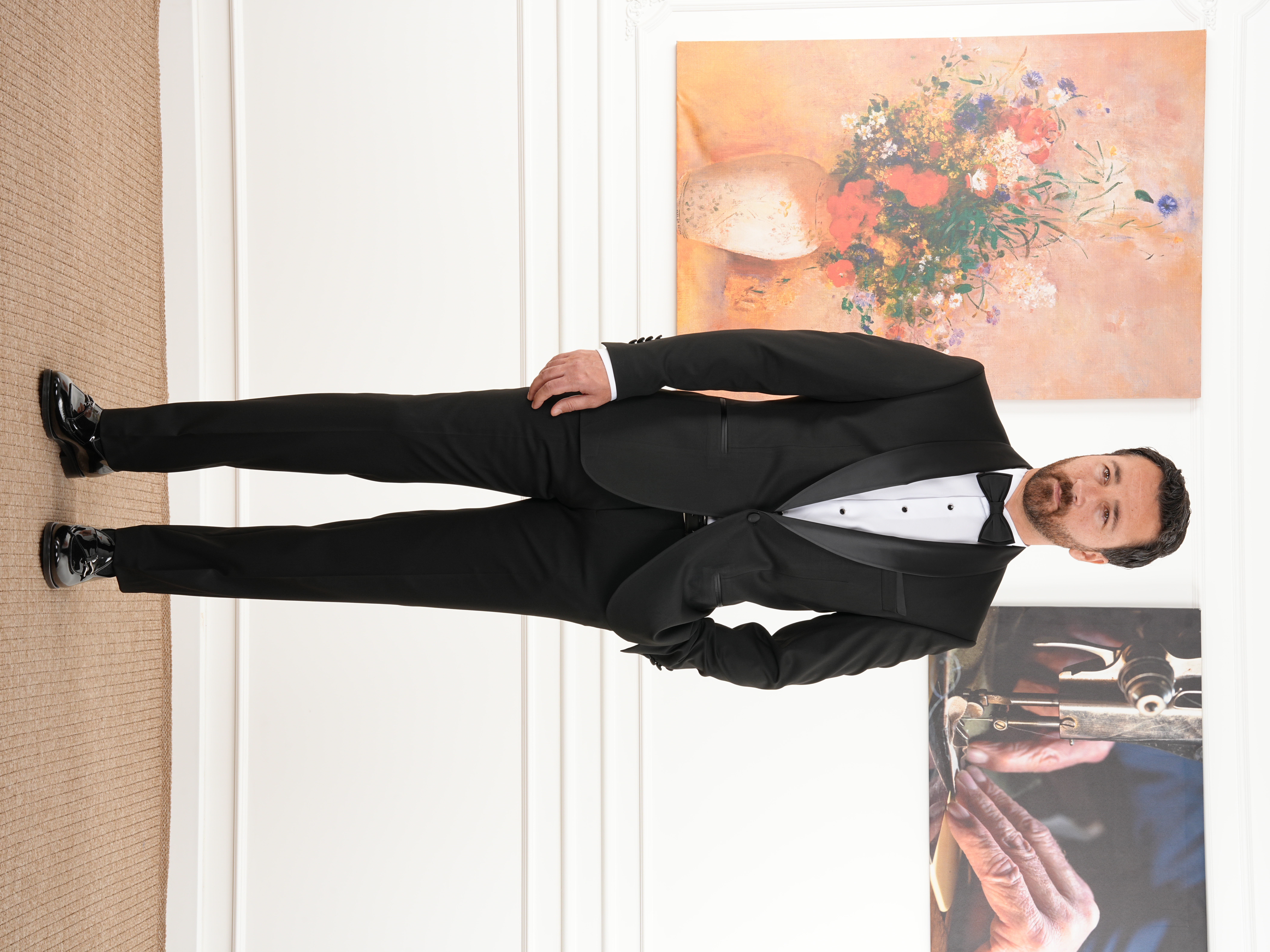 Erkek Luxury Smokin Damatlık Tek Düğme İtalyan İtalyan Stil Ceket Pantolon Papyon-Siyah - Siyah