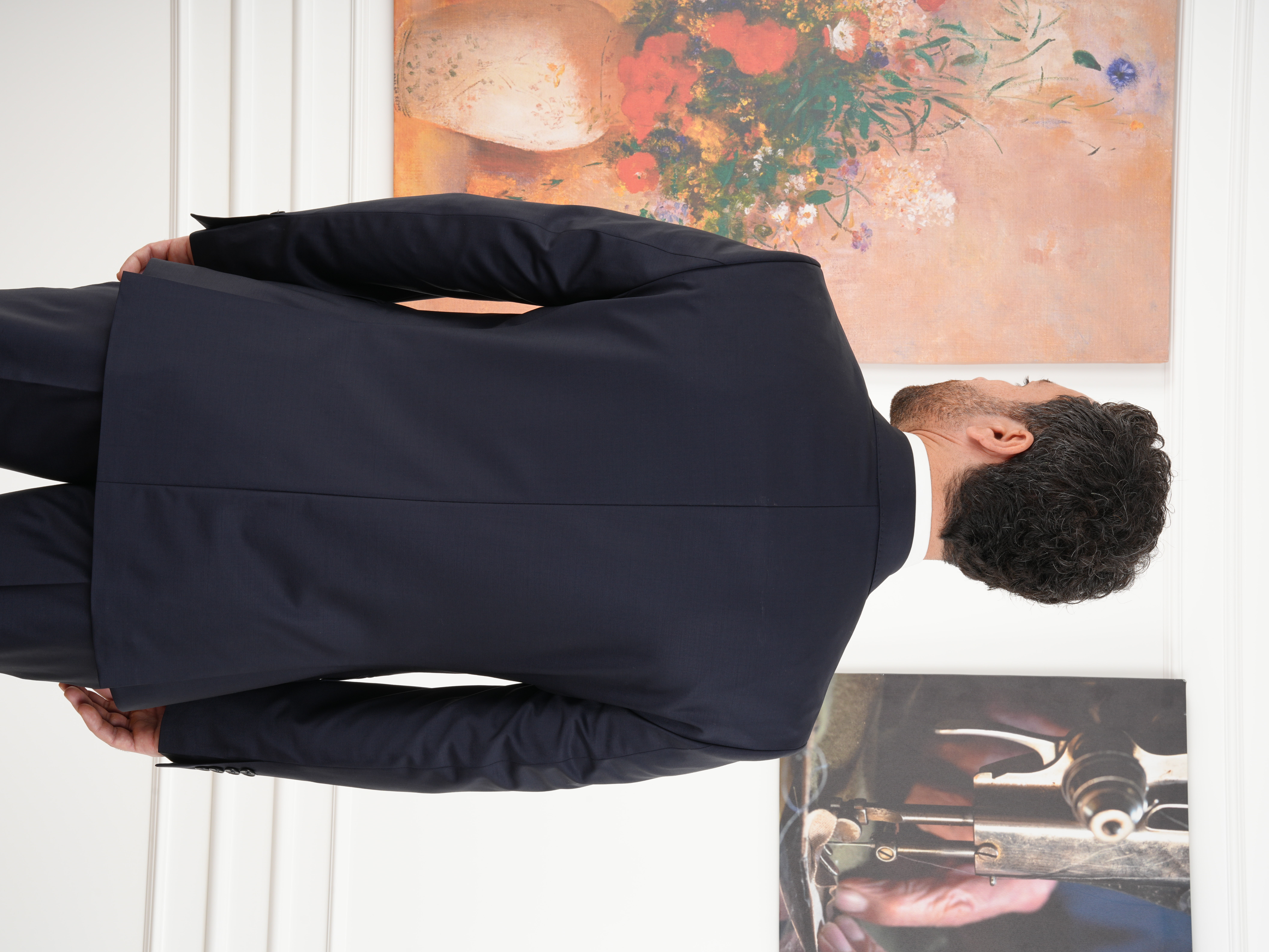 Erkek Regular İtalyan Stil Yünlü Mono Yaka Takım Elbise Ceket Pantolon - Lacivert