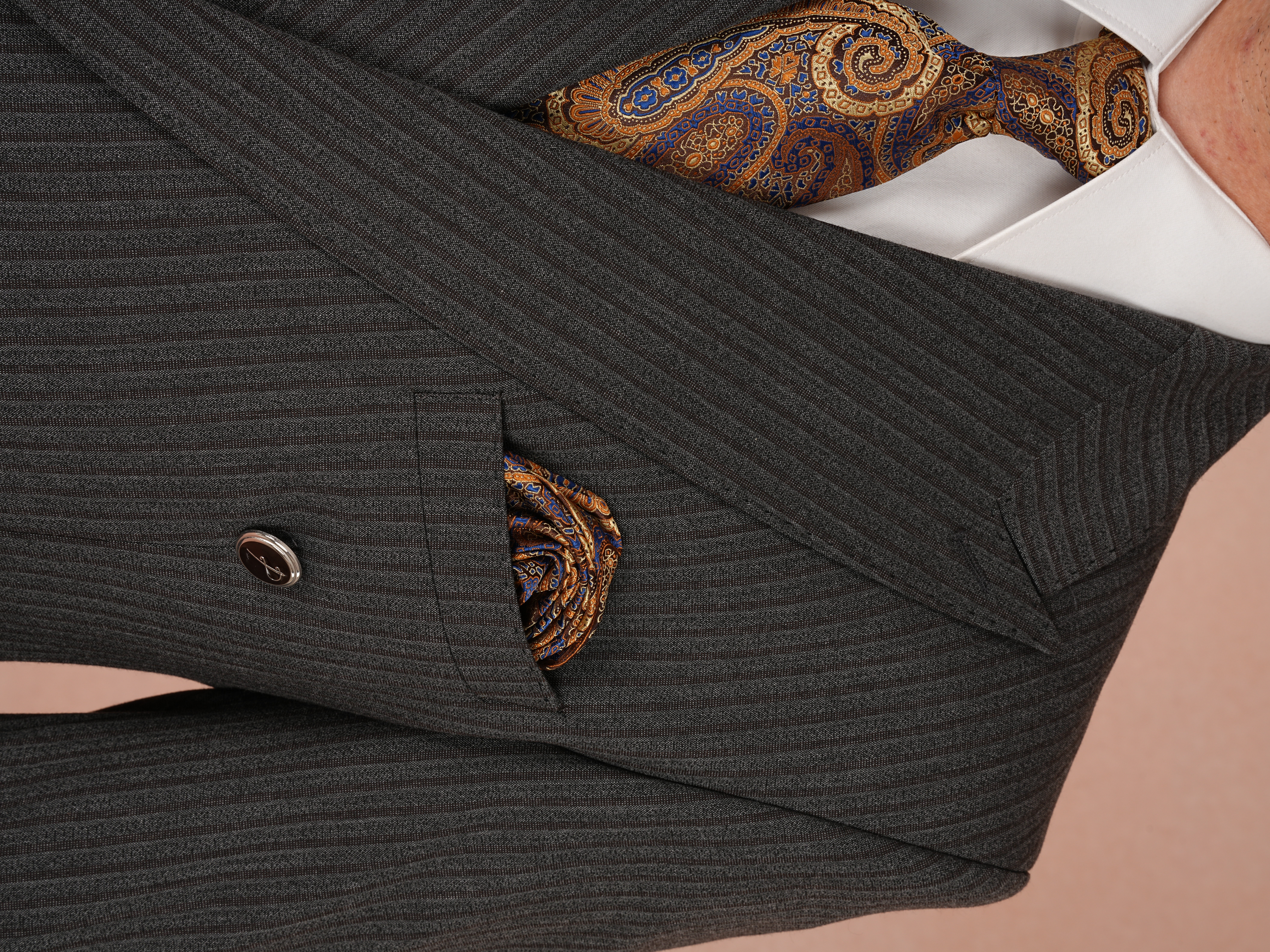 Premium Erkek Çizgili Kruvaze Takım Elbise Slim Fit İtalyan Stil Ceket Pantolon - Gri