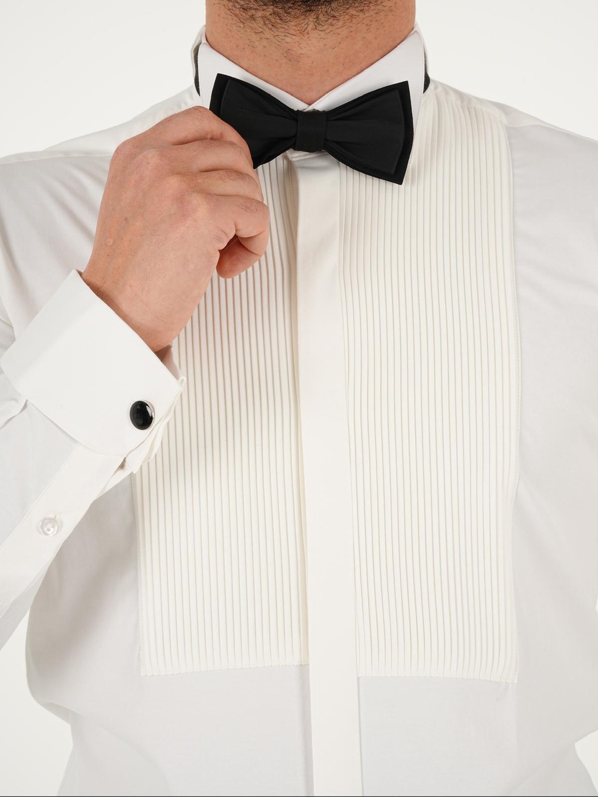 Erkek Premium Slim Fit Ata Yaka Piliseli Gömlek - Beyaz