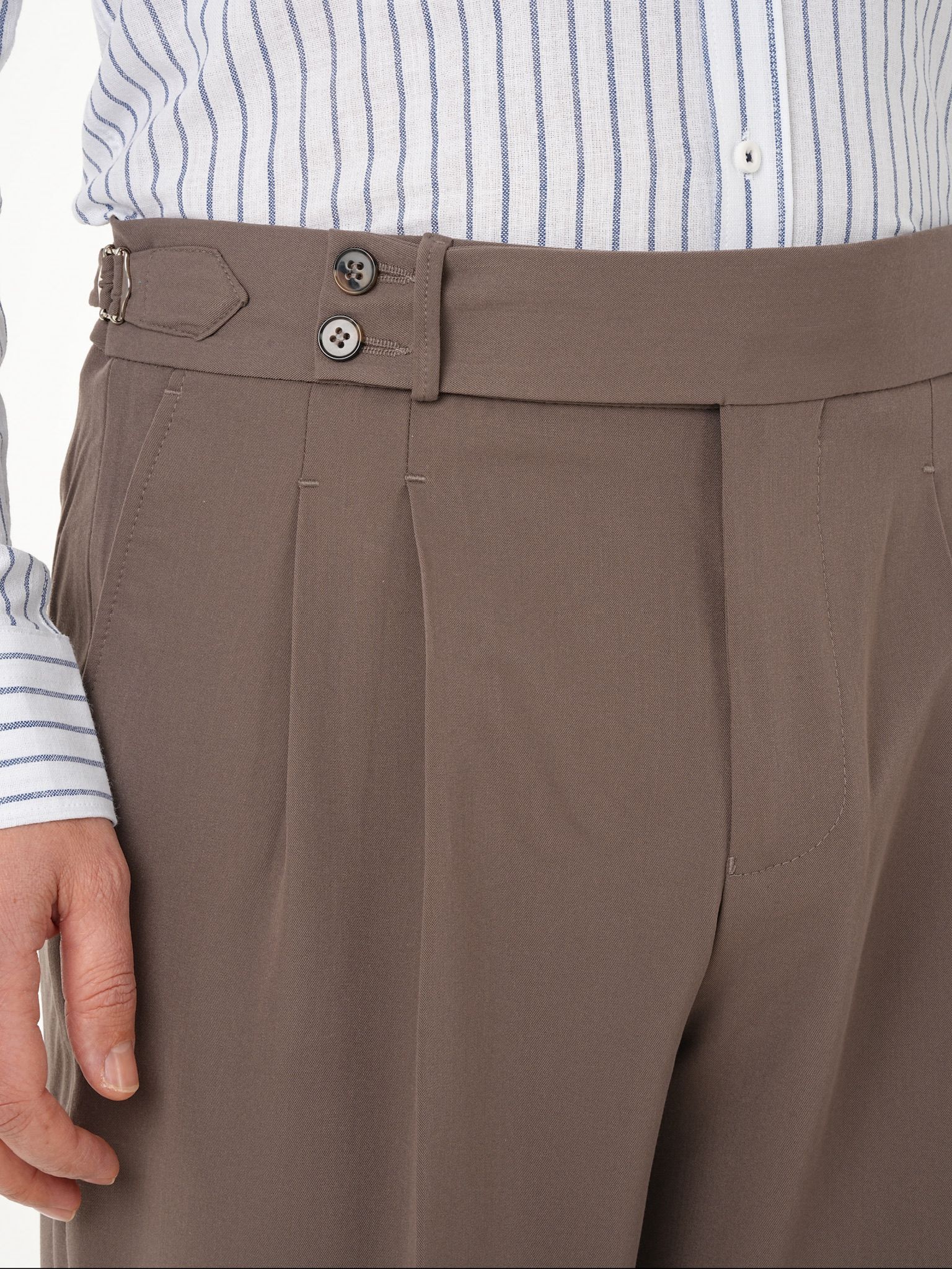 Erkek Regular Fit Yüksek Bel Piliseli Tokalı Kumaş Pantolon - Kahve