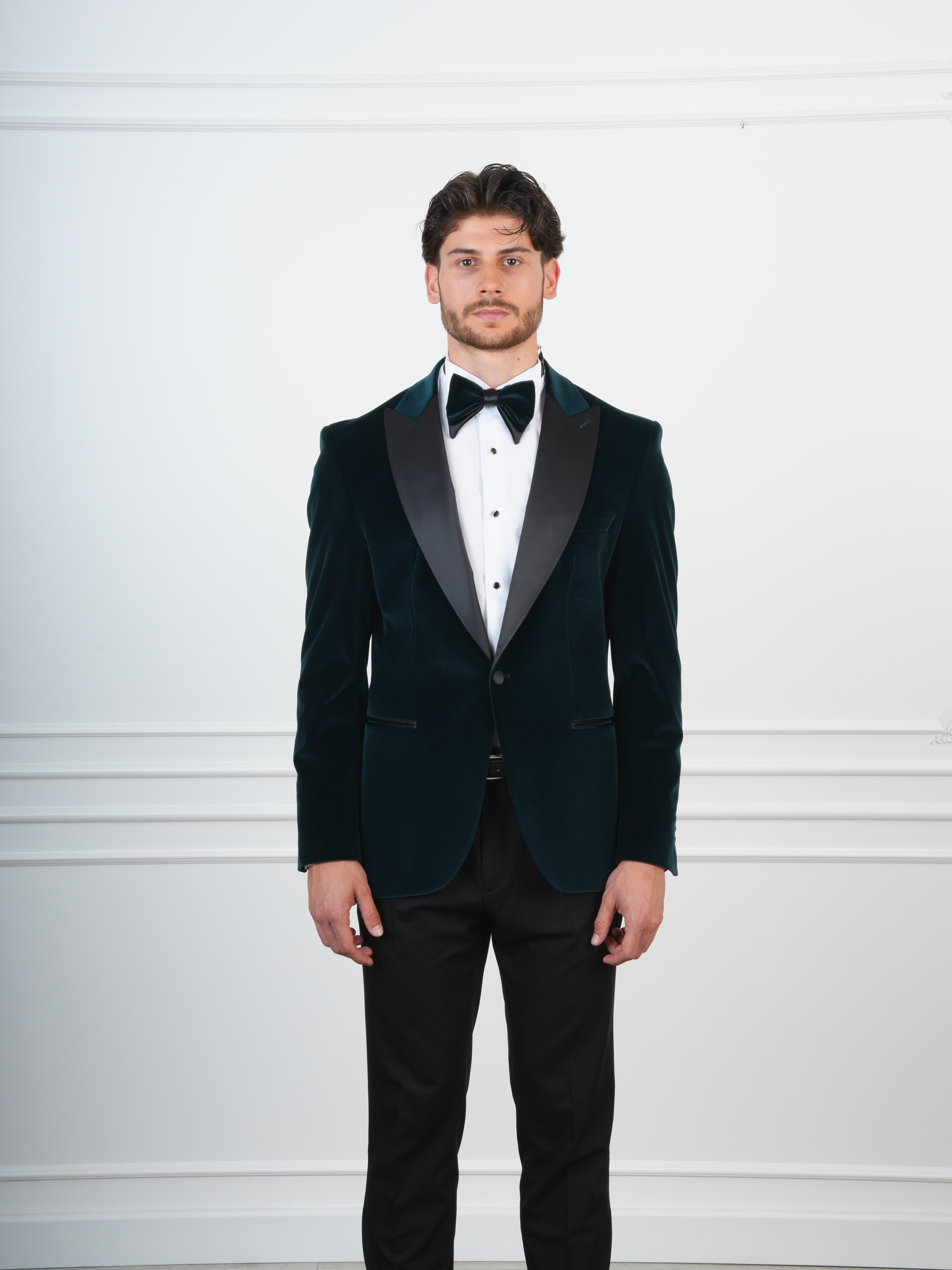 Erkek Premium Kadife Smokin Damatlık İtalyan Stil Slim Fit Ceket Pantolon Papyon - Haki