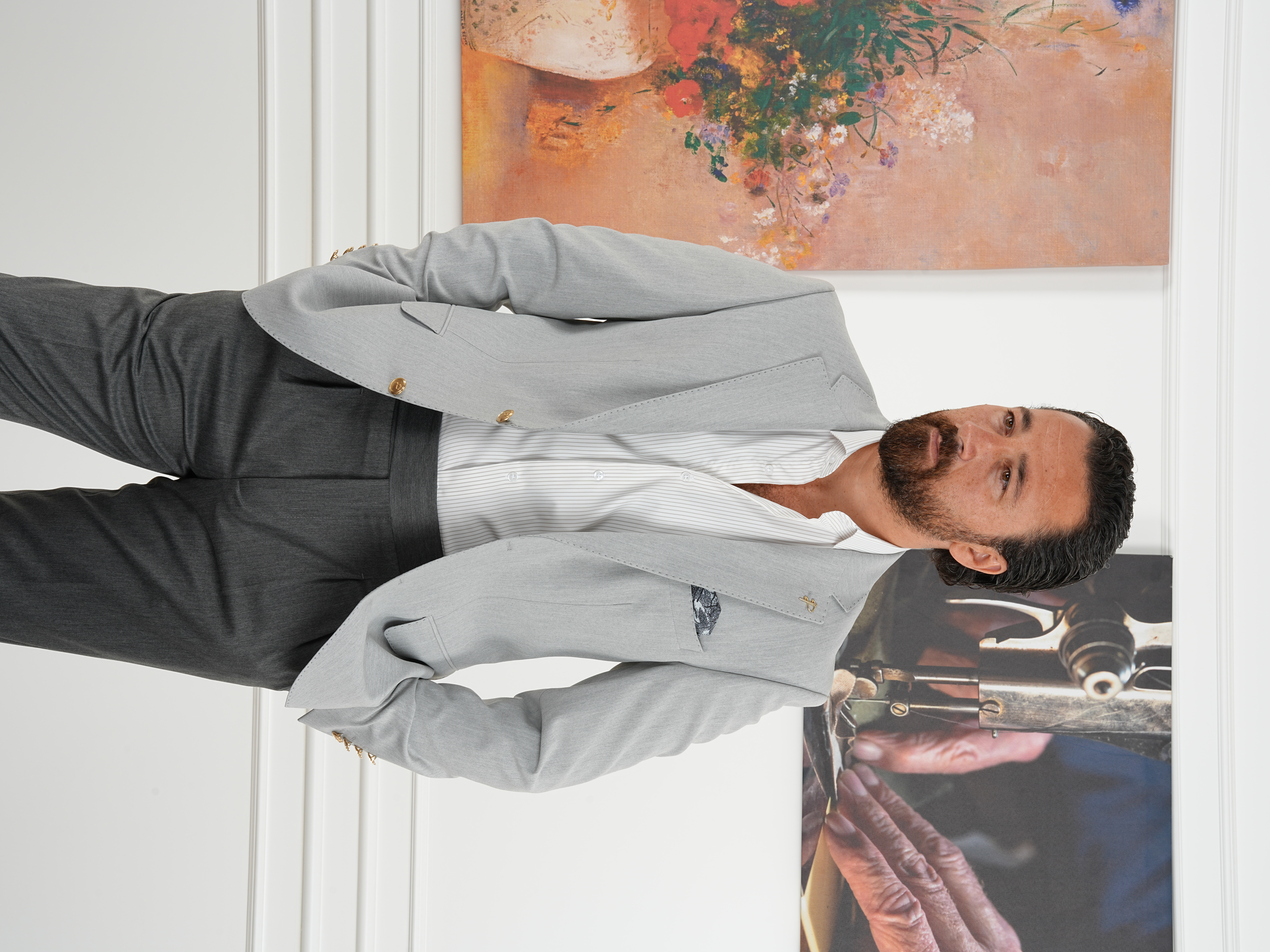 Premium İtalyan Stil Slim Fit Erkek Punto Dikişli Yarım Astarlı Ceket - Açık gri