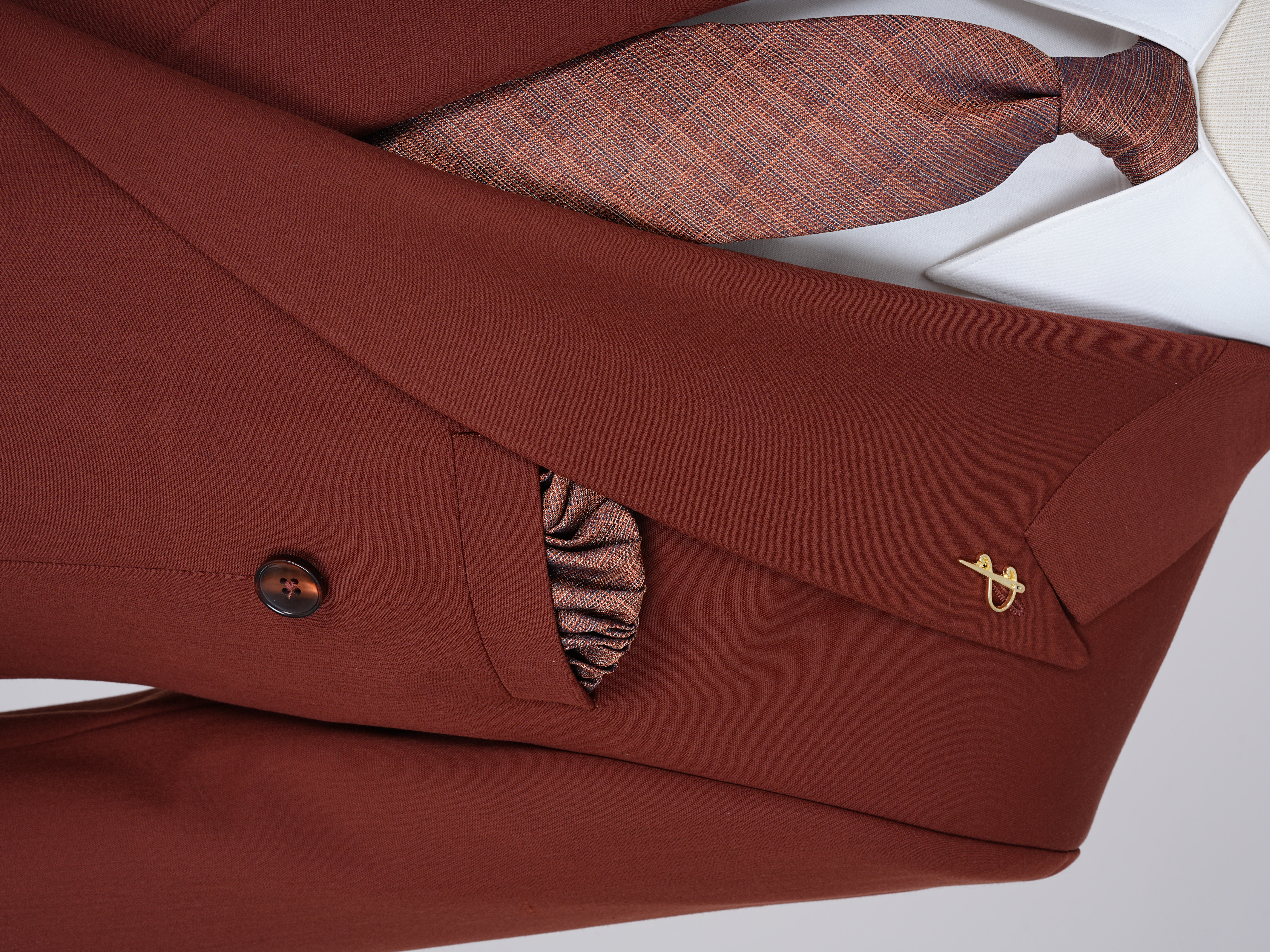Premium Mens Double-Breasted italian Slim-Fit Suit Jacket & Trousers - Terracotta